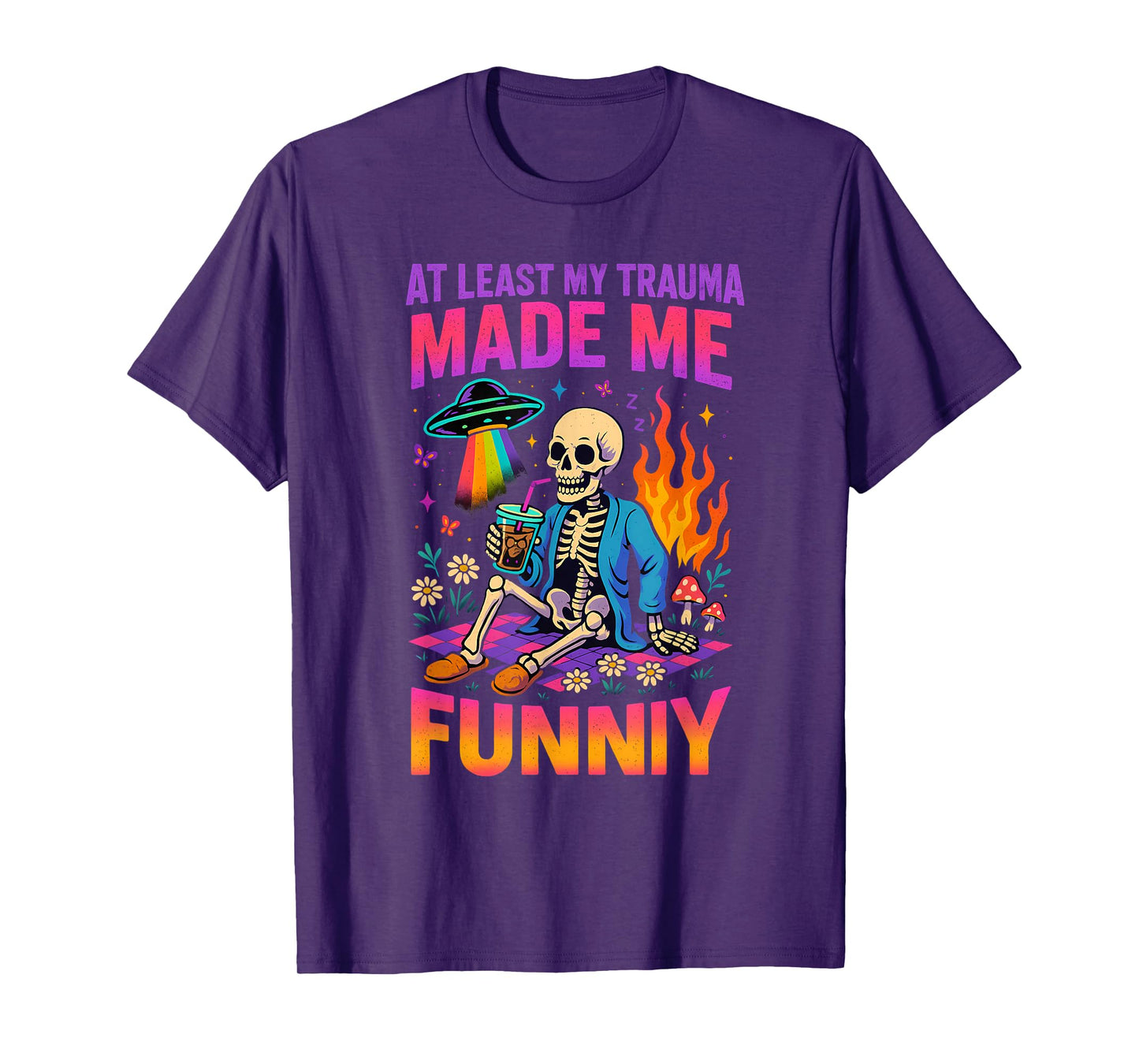 Trauma Made Me Funny Skeleton Coffee Spicy Halloween Gag Men T-Shirt