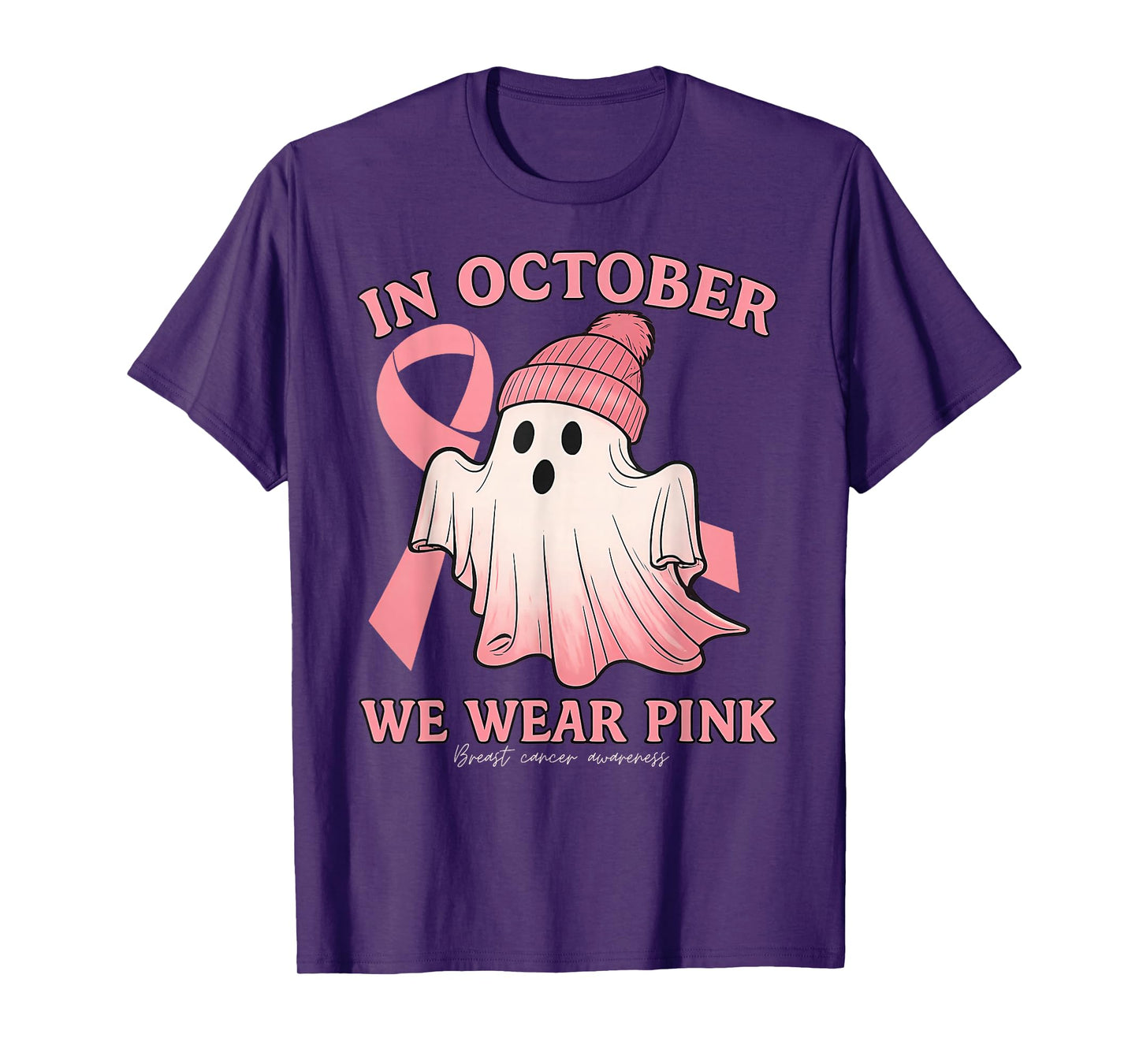 Breast Cancer Awareness Fighter Cute Pink Ghost Witch Pumpki T-Shirt