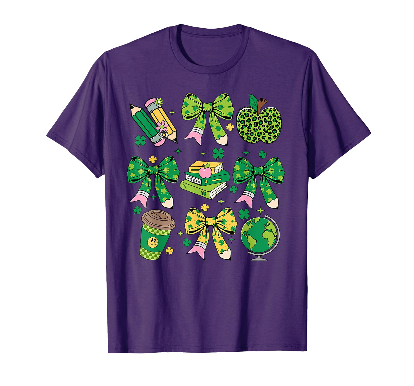 St Patrick's Day Lucky Teacher Shamrock Coquette Bow Pencil T-Shirt