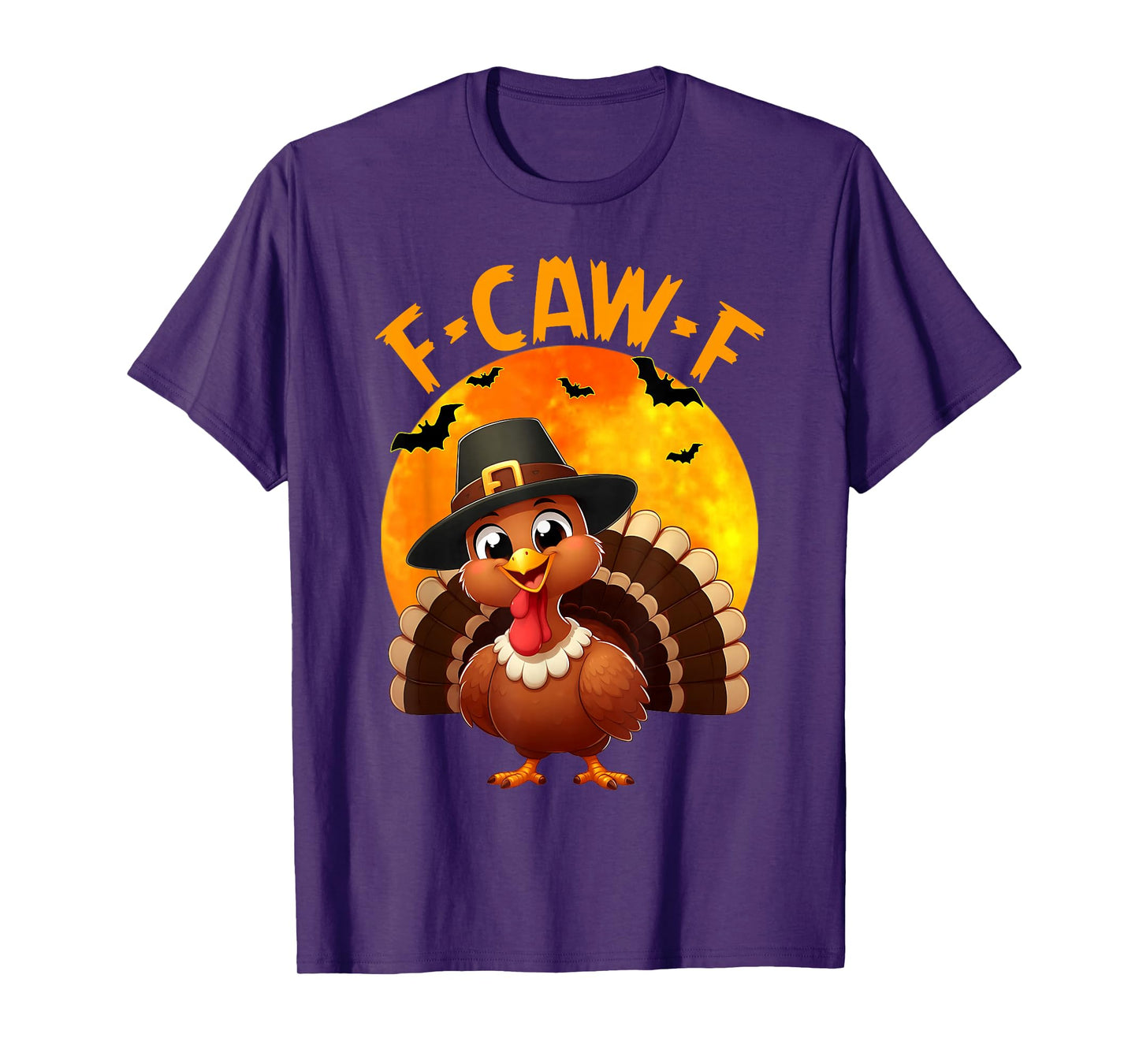 F-Caw-F Turkey Pilgrim Moon Funny Halloween Thanksgiving T-Shirt