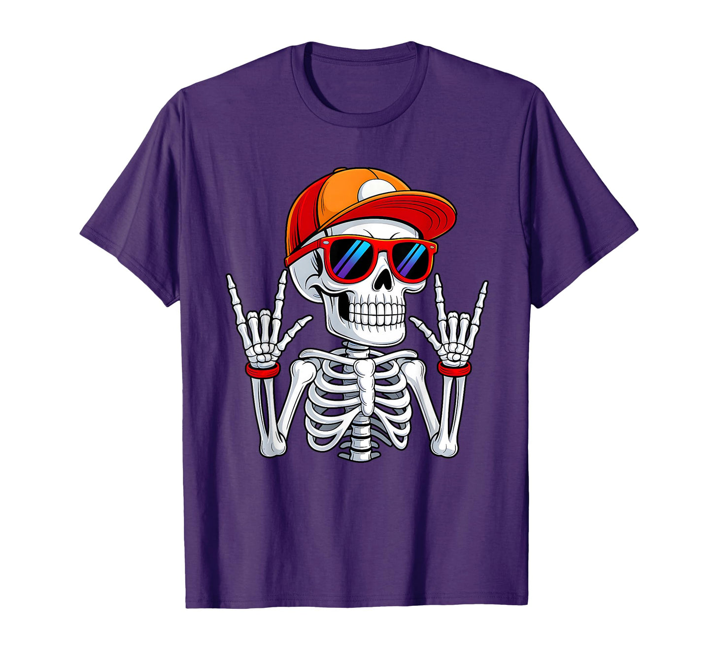 Halloween Skater Teen Boy Cool Skeleton Rock and Roll Kids T-Shirt