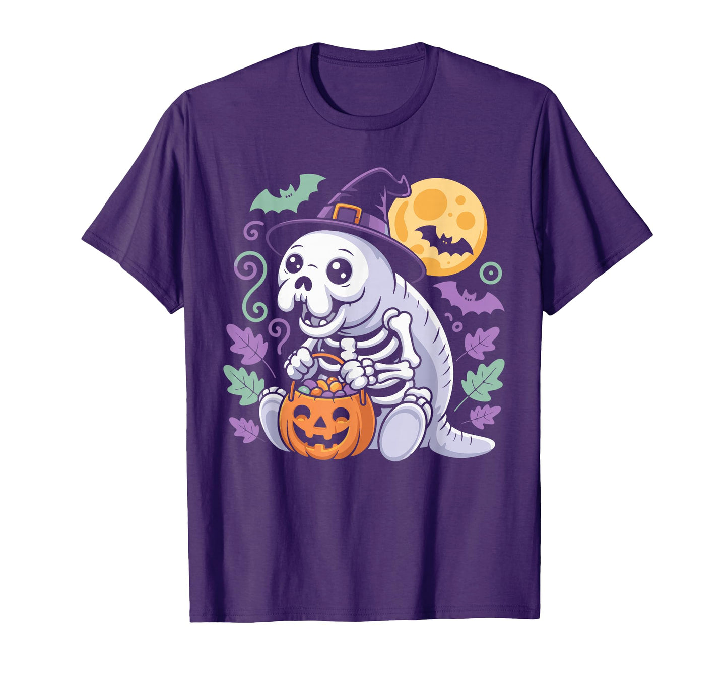 Manatee Witch Hat Skeleton Pumpkin Halloween Costume Outfit T-Shirt