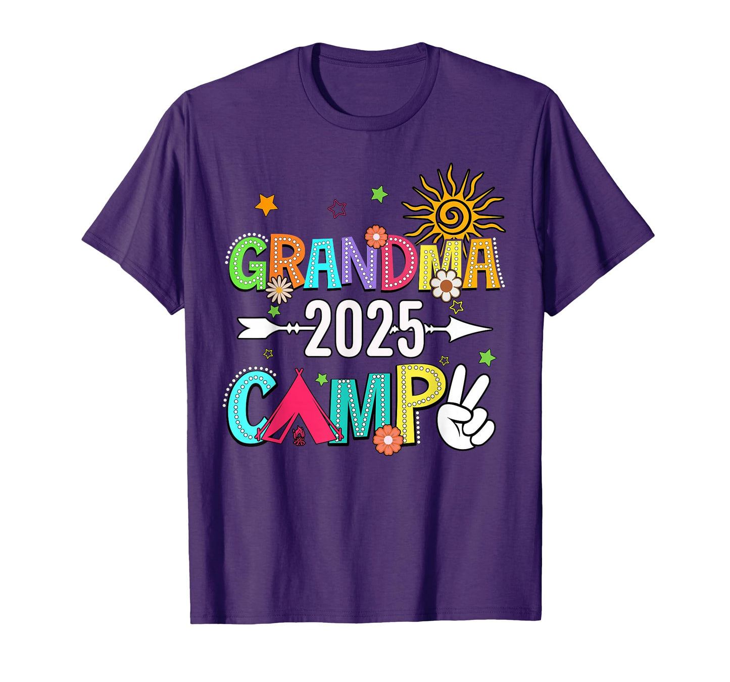Grandma Camp 2025 Family Vacation Summer Camping Crew Kids T-Shirt