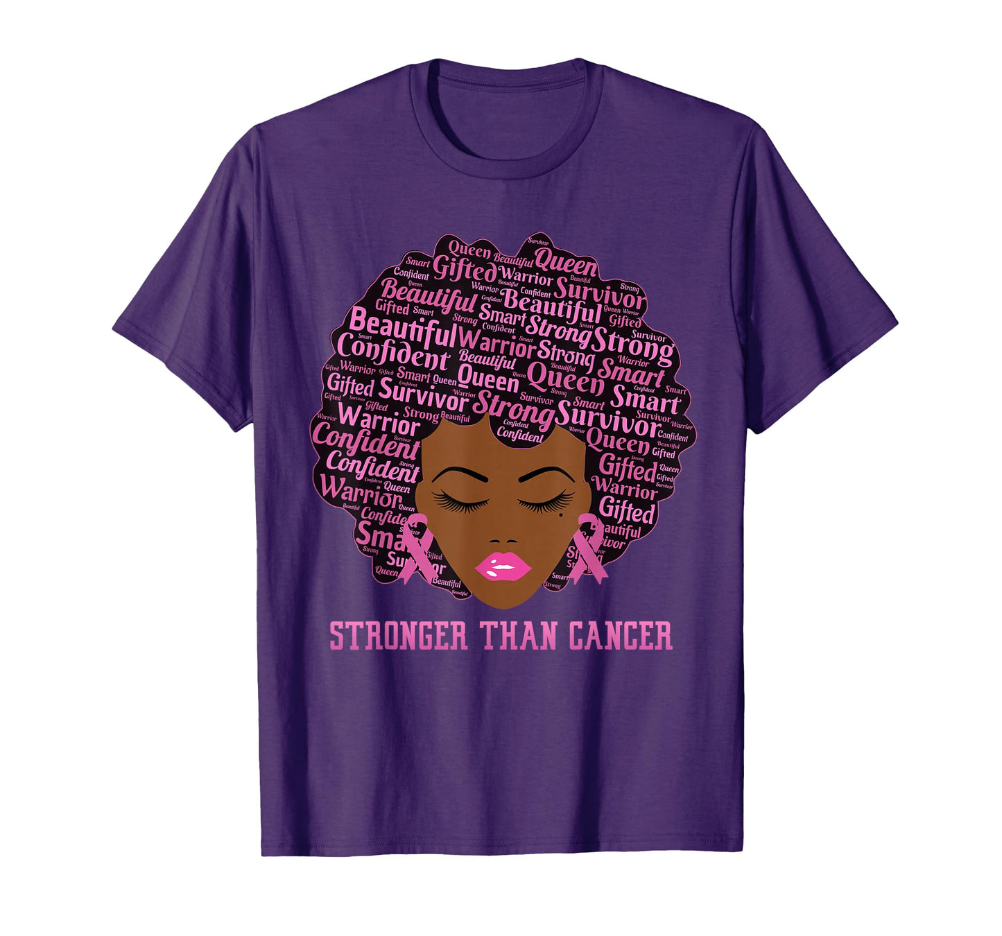 Black Women Queen Stronger Than Breast Cancer Pink Ribbon T-Shirt