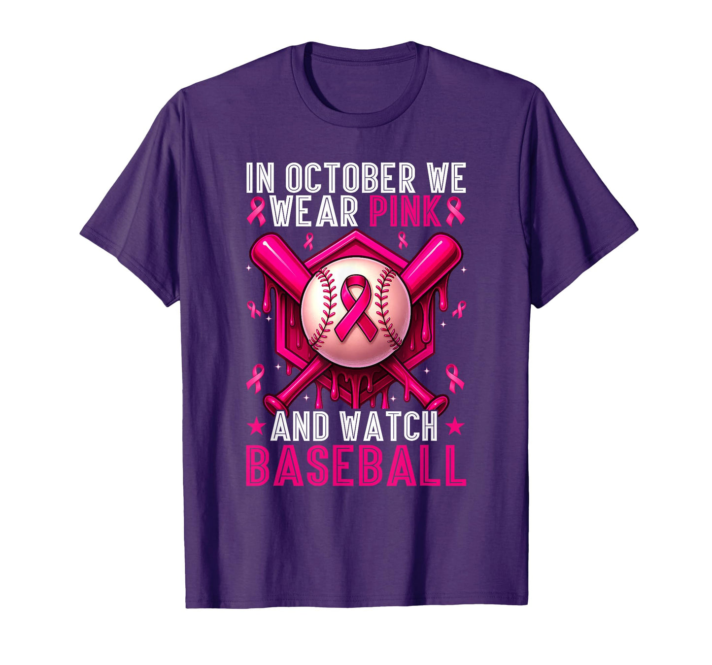 October We Wear Pink Watch Baseball Breast Cancer Awareness T-Shirt