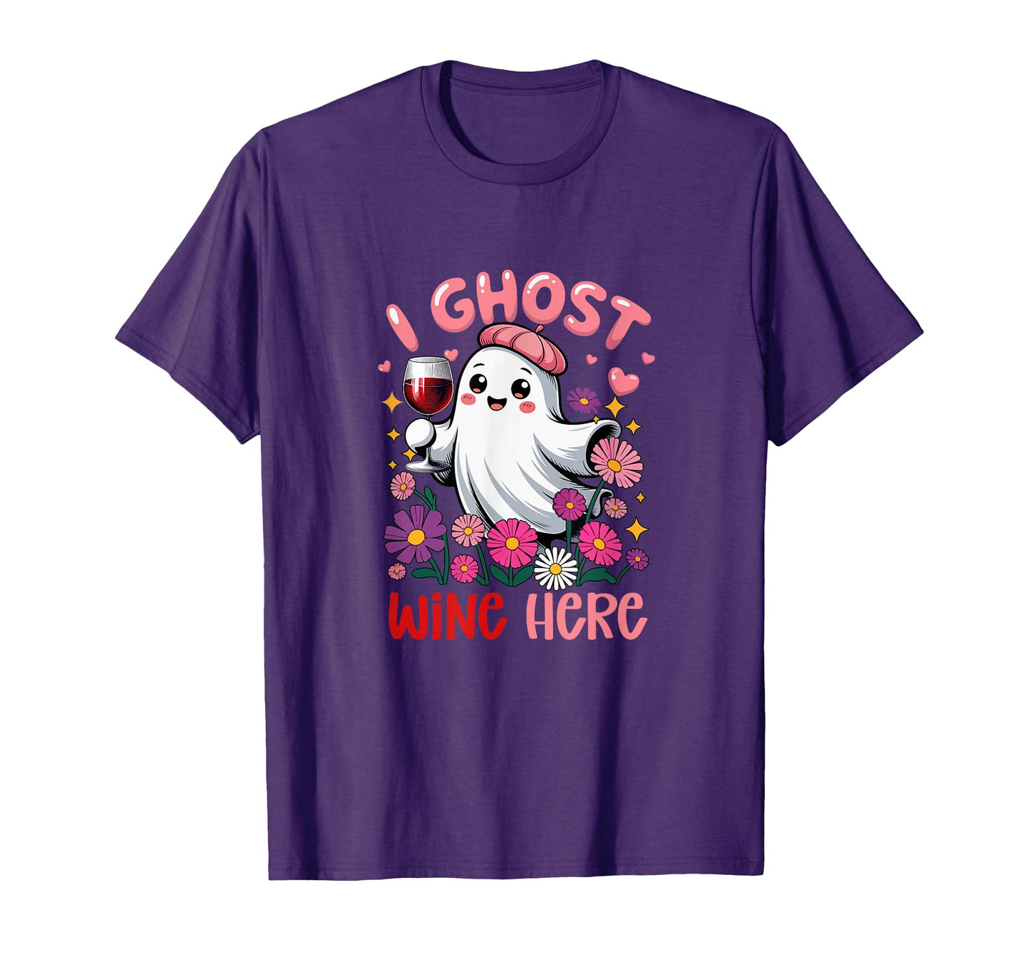 I Ghost Wine Here Halloween Floral Boo Drinking Wine Drinker T-Shirt