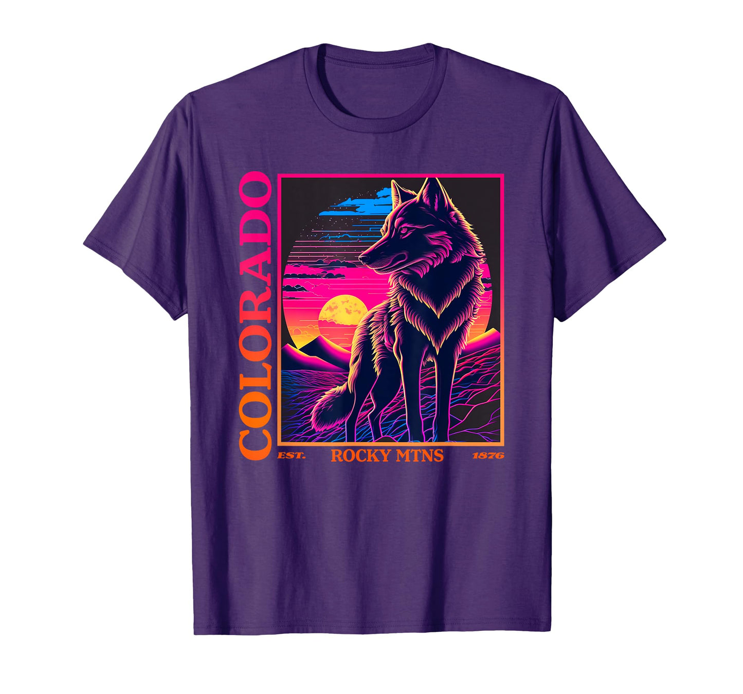 Colorado Mountain Wolf - Wolf, Moon, & Stars Retro T-Shirt