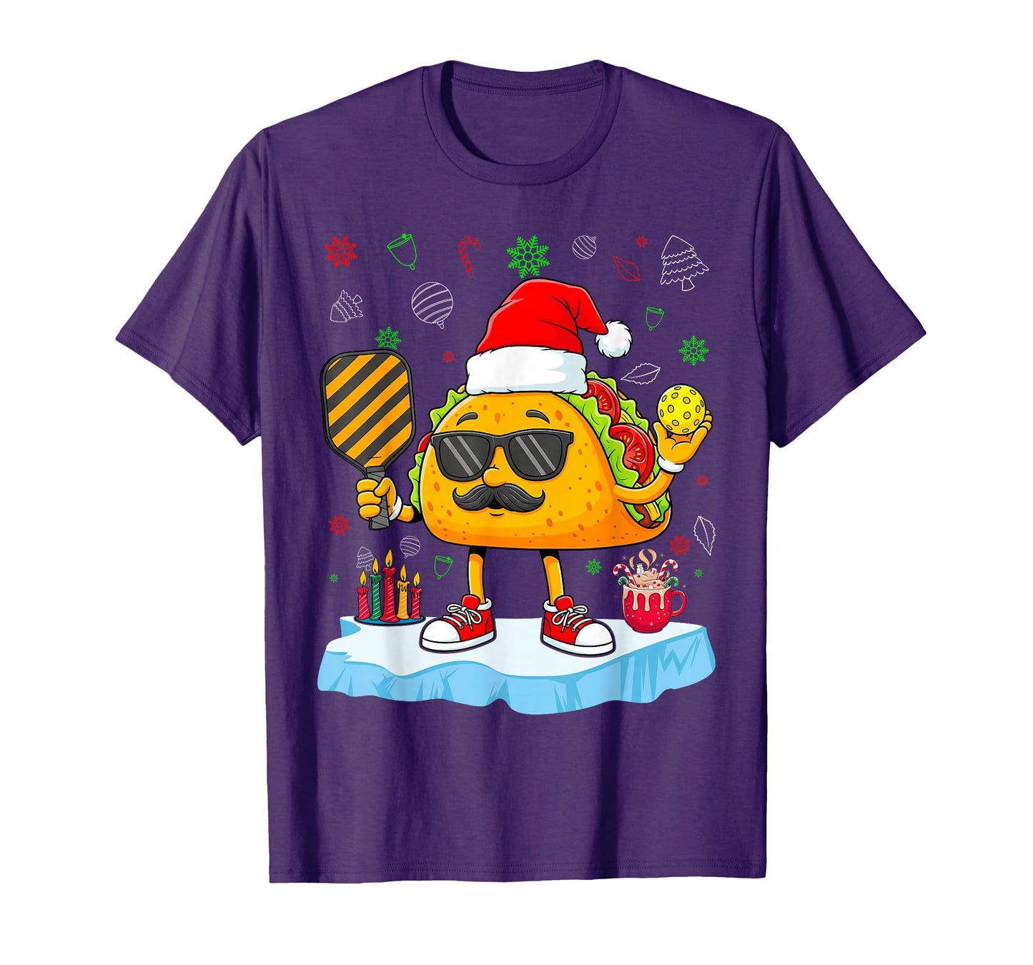 Taco with Santa Hat Playing Pickleball Christmas Party T-Shirt
