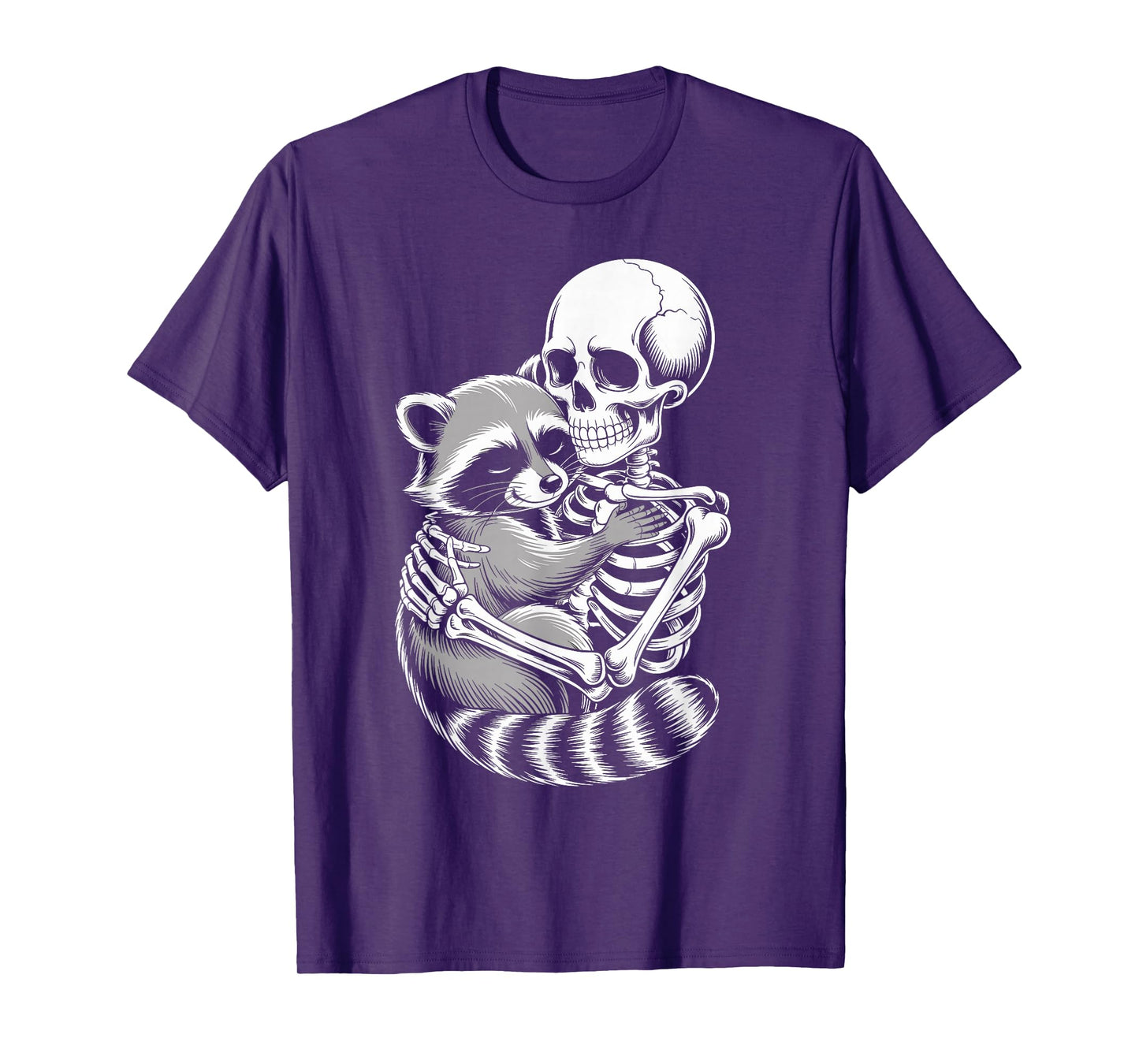 Skeleton Hugging Raccoon Halloween Creepy Cute Spooky Season T-Shirt