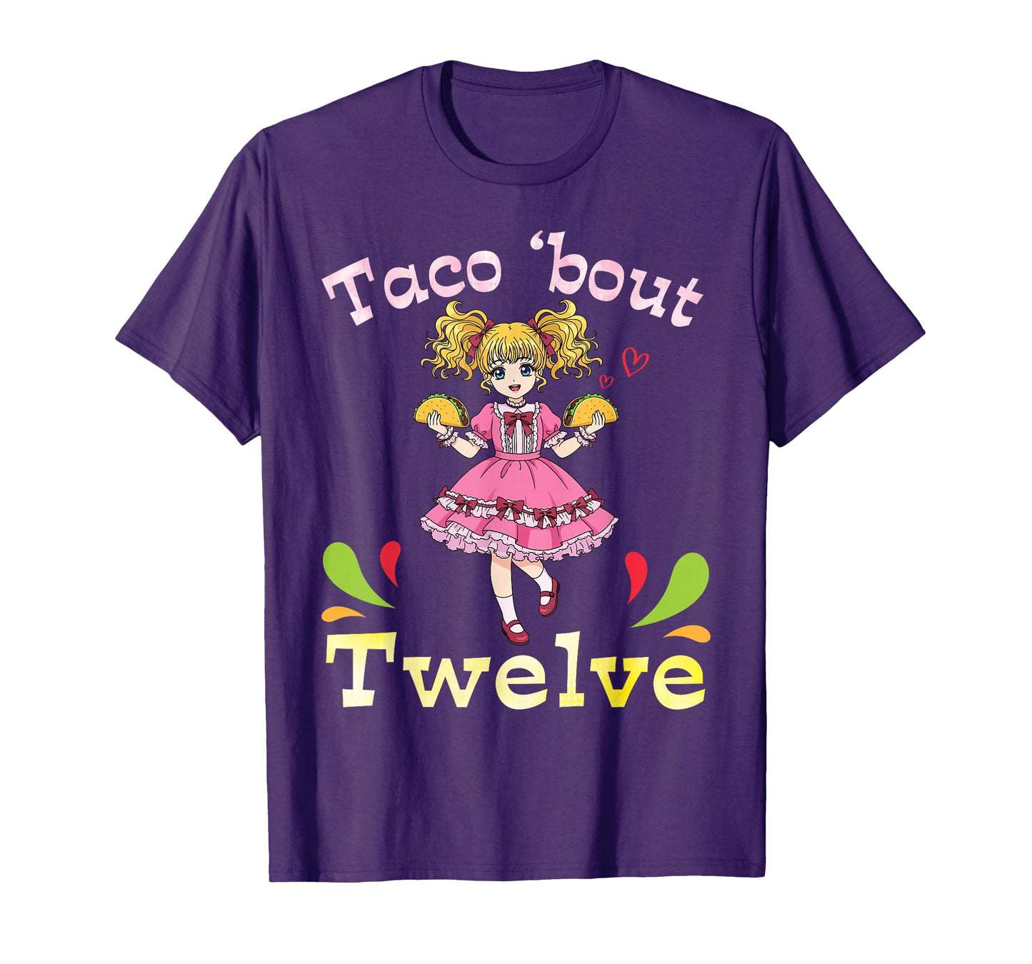 Cute Girl with Tacos I Taco Bout Twelve Years Old Birthday T-Shirt