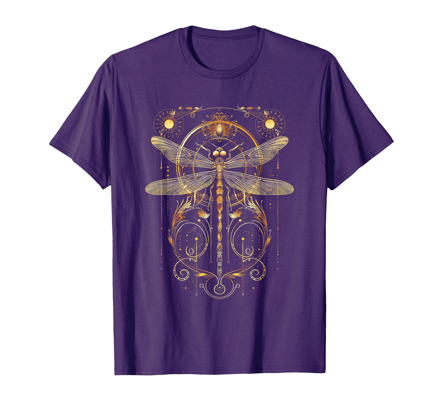 Ornate Victorian Art nouveau Nature Insect Black Elegant Gold Steampunk Dragonfly T-Shirt, Unisex-Adults, Short Sleeve, T-Shirt, Size: Small