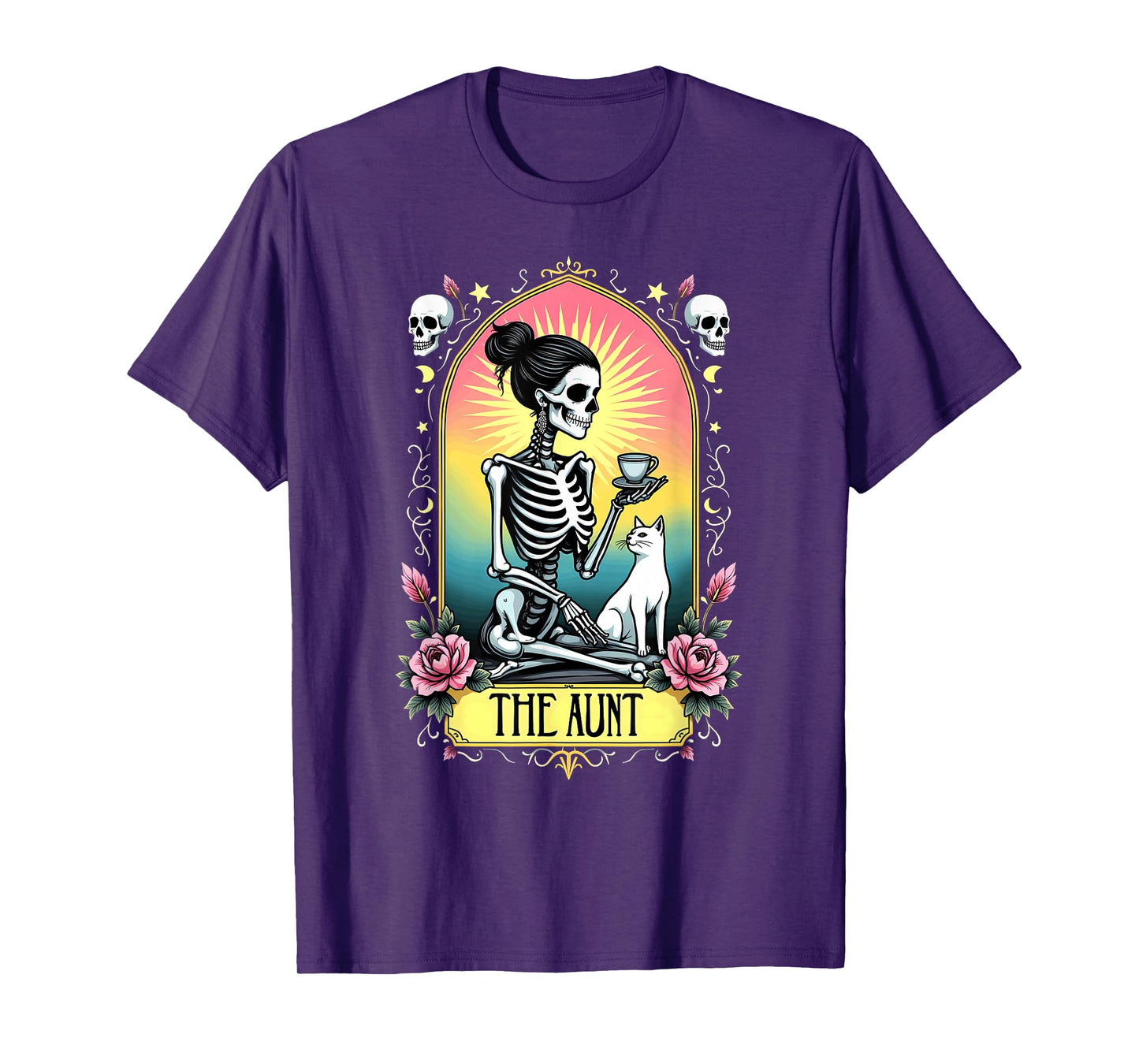 Gothic Tarot Card Aunt Skeleton Cat Mom Coffee T-Shirt