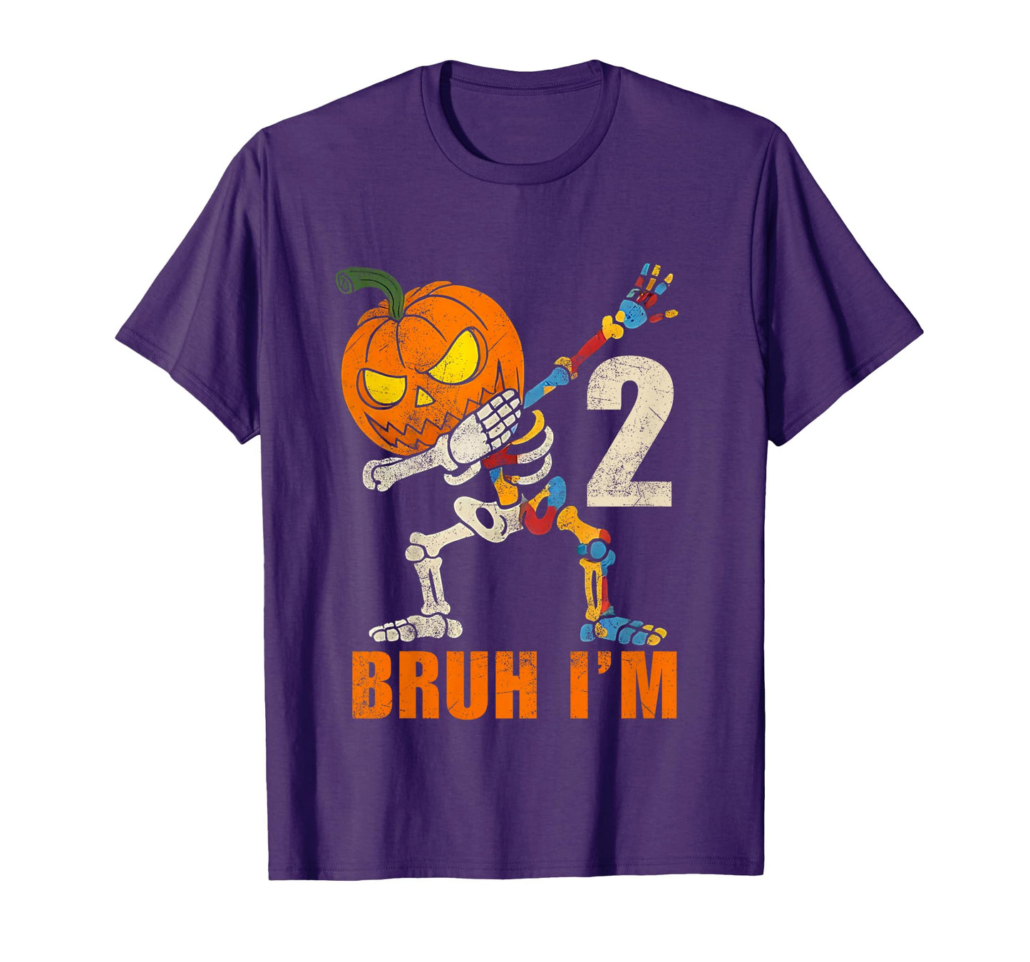 Kids Bruh I’m 2 Skeleton Autism Awareness Dabbing Halloween Boys T-Shirt