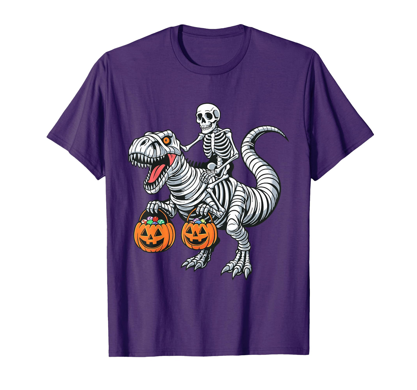 Halloween Kids Boys Dinosaur T rex Pumpkin Skeleton Riding T-Shirt