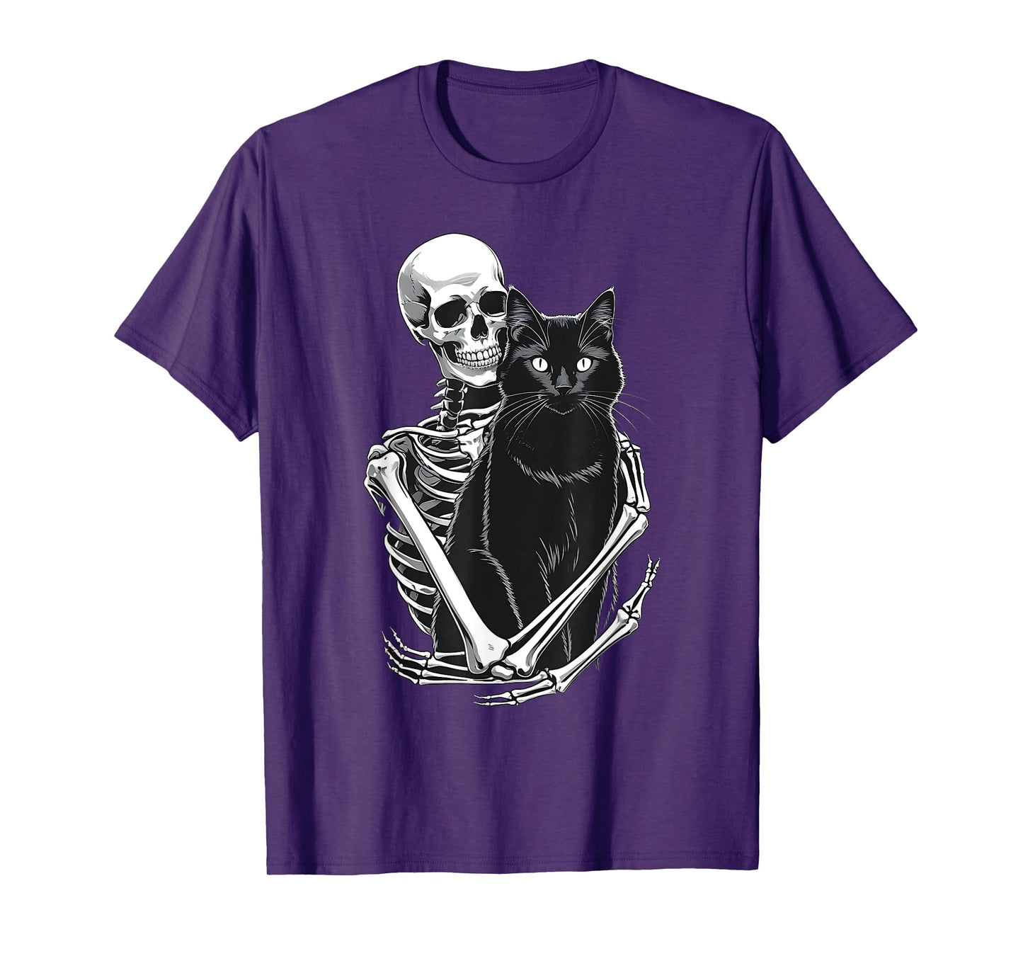 Halloween Skeleton Hugging Black Cat Gothic Black Cat Lover T-Shirt