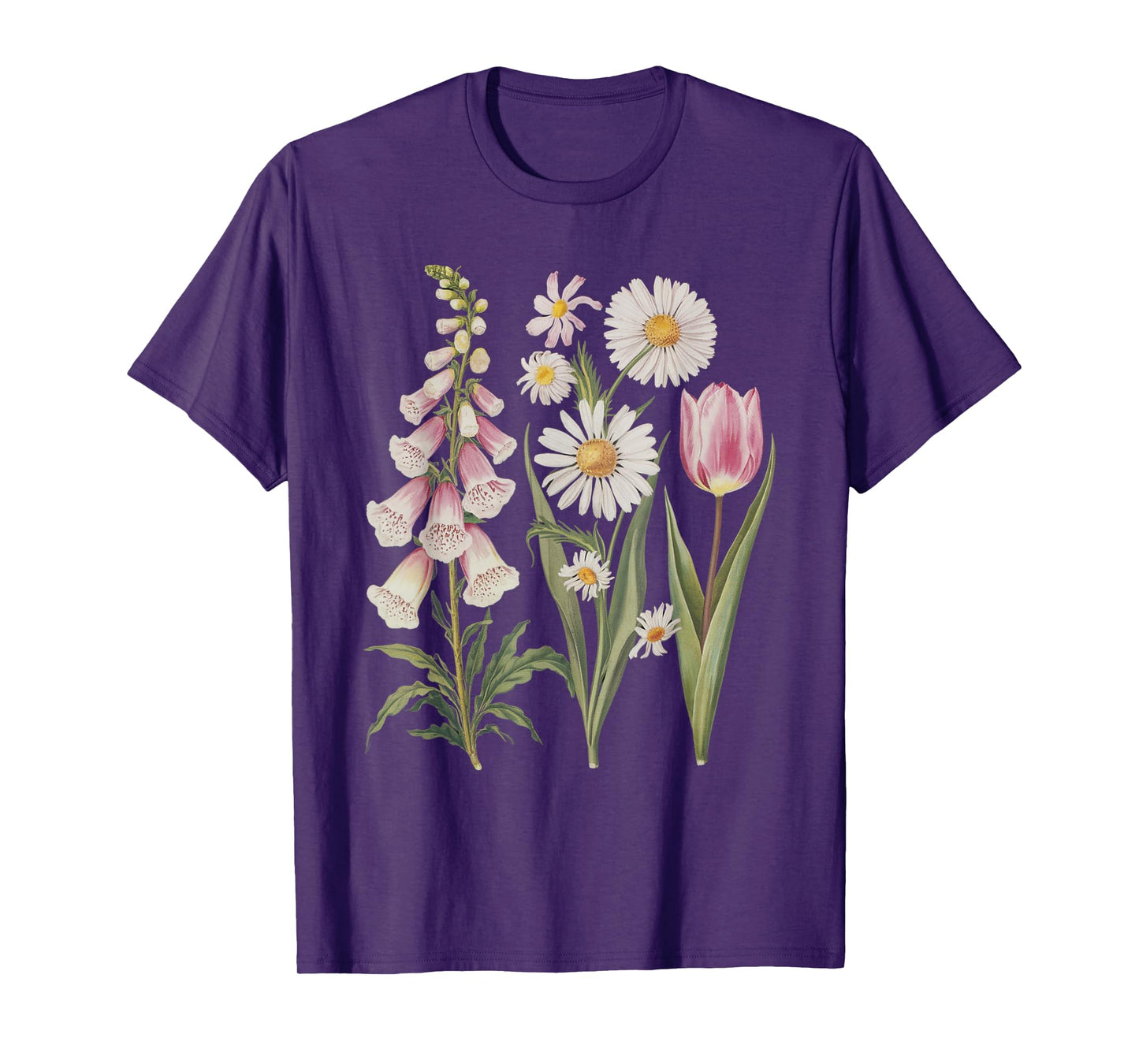 Foxglove Daisy Tulip Wildflower Garden Harmony Design T-Shirt