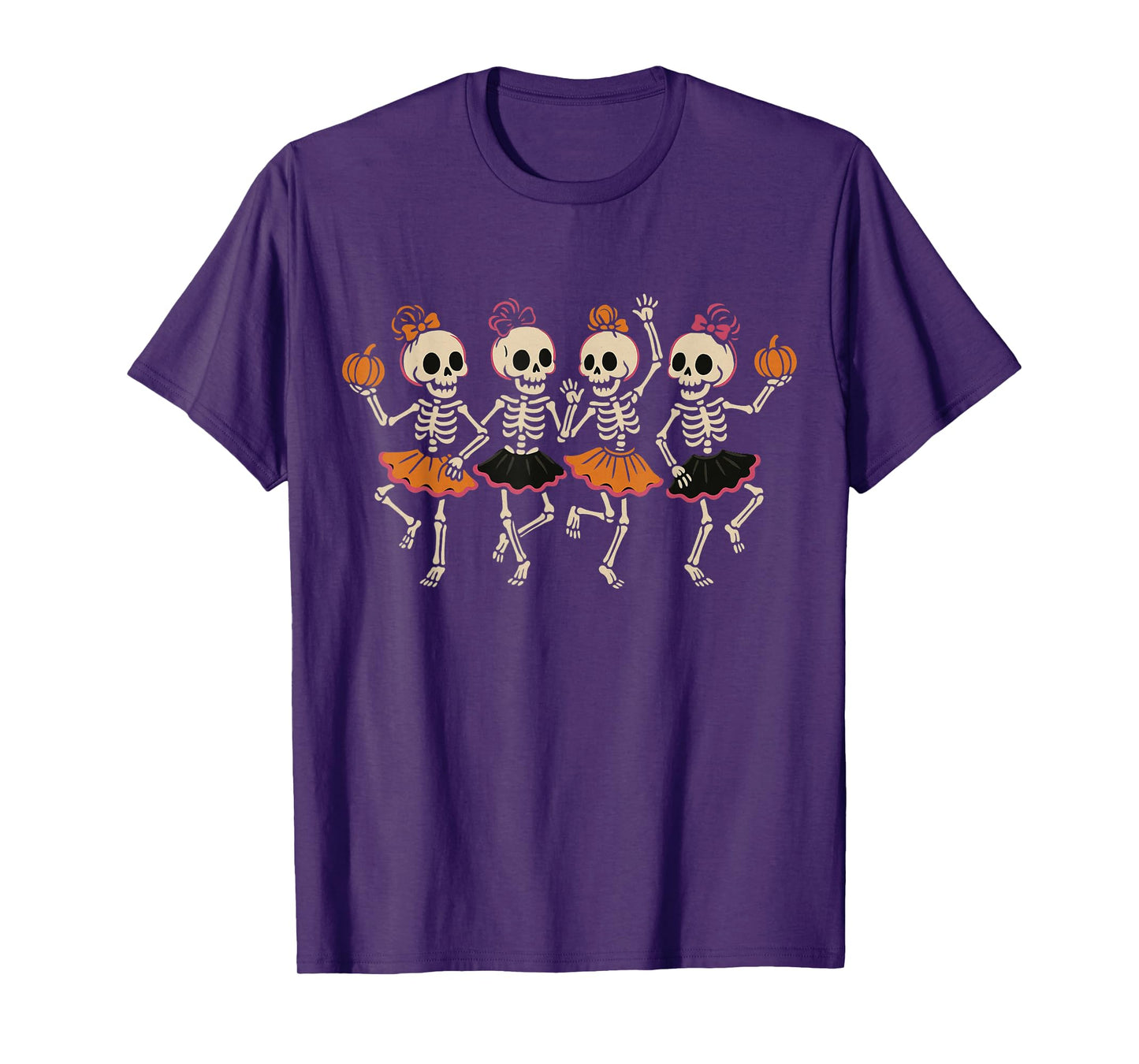 Halloween Dancing Skeleton Ballerinas with Pumpkins Spooky T-Shirt