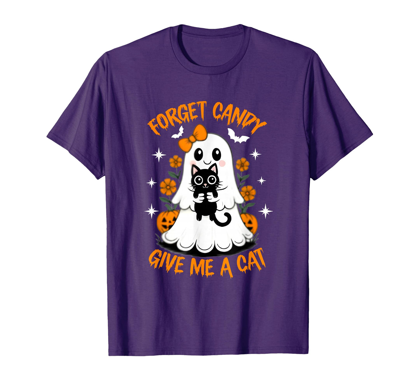 Funny Ghost Black Cat Forget Candy Give Me Cat Halloween T-Shirt