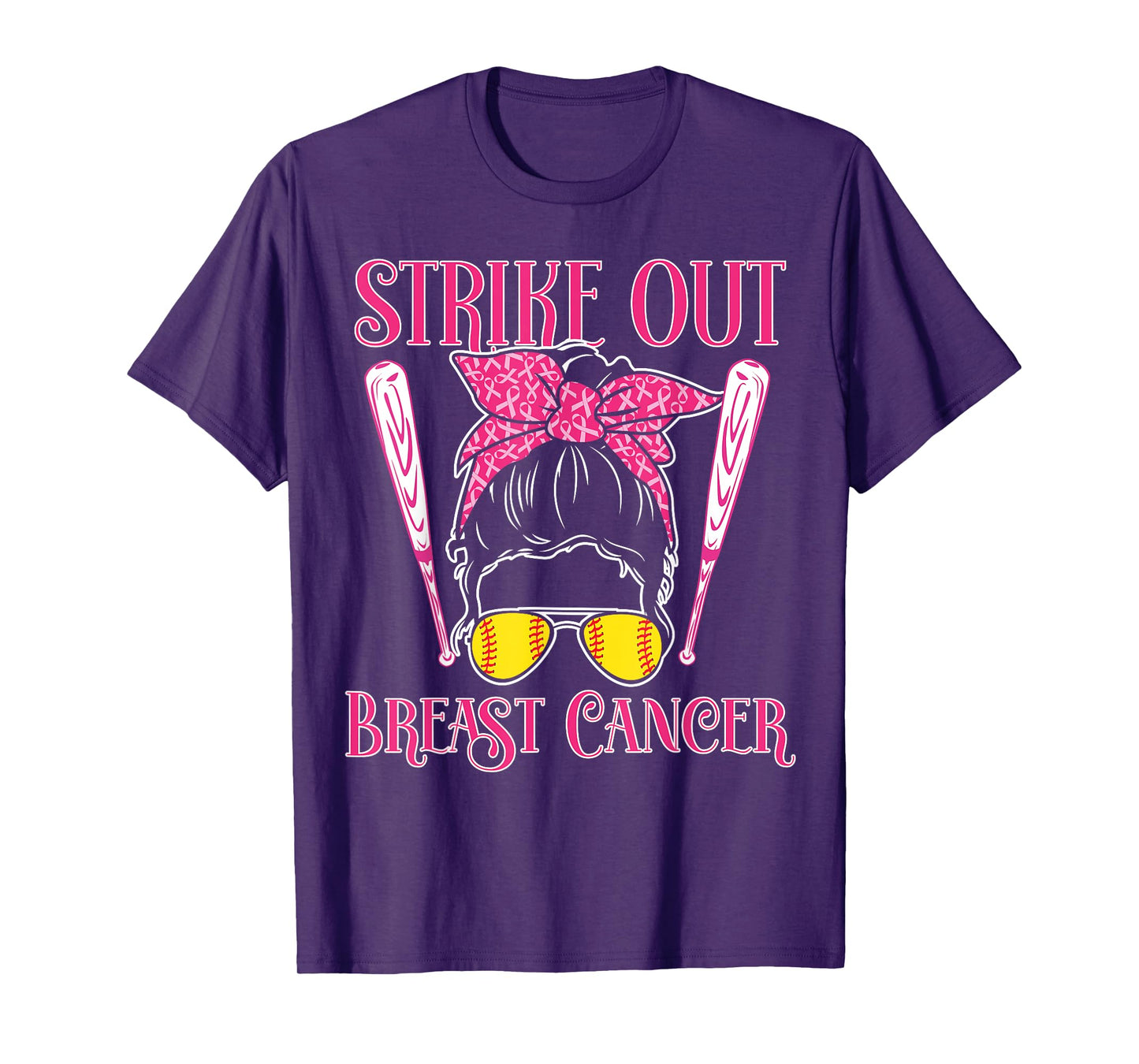Breast Cancer Awareness - Softball Strike Out Pink Ribbon T-Shirt