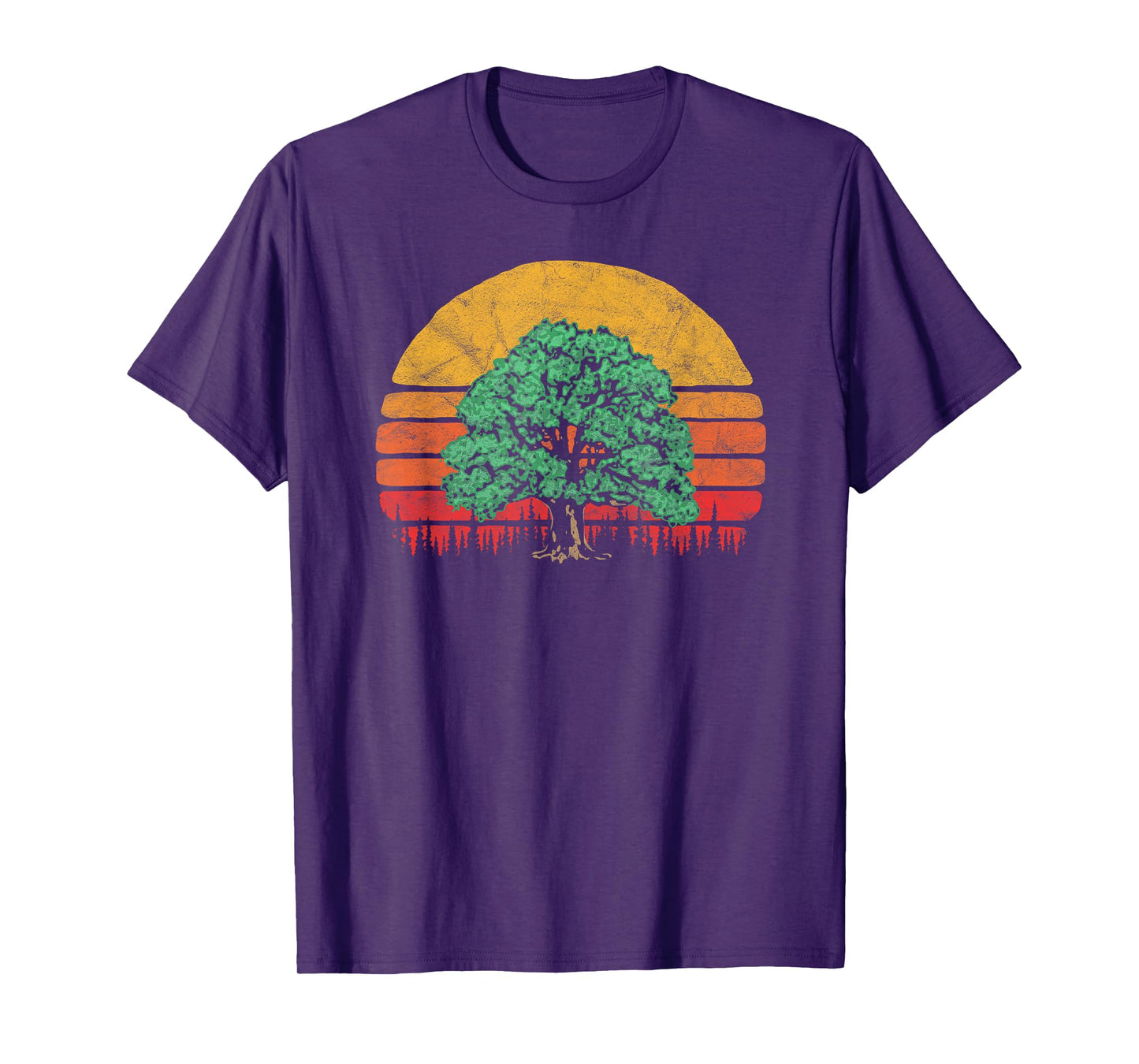 Retro Sun Minimalist Oak Tree Design - Graphic T-Shirt