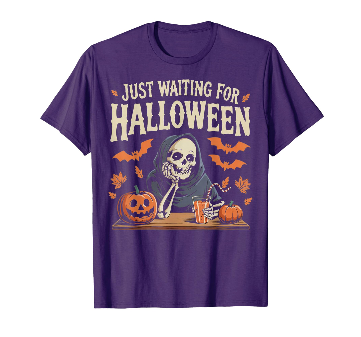 Just Waiting for Halloween Skeleton Fun Costume Party T-Shirt