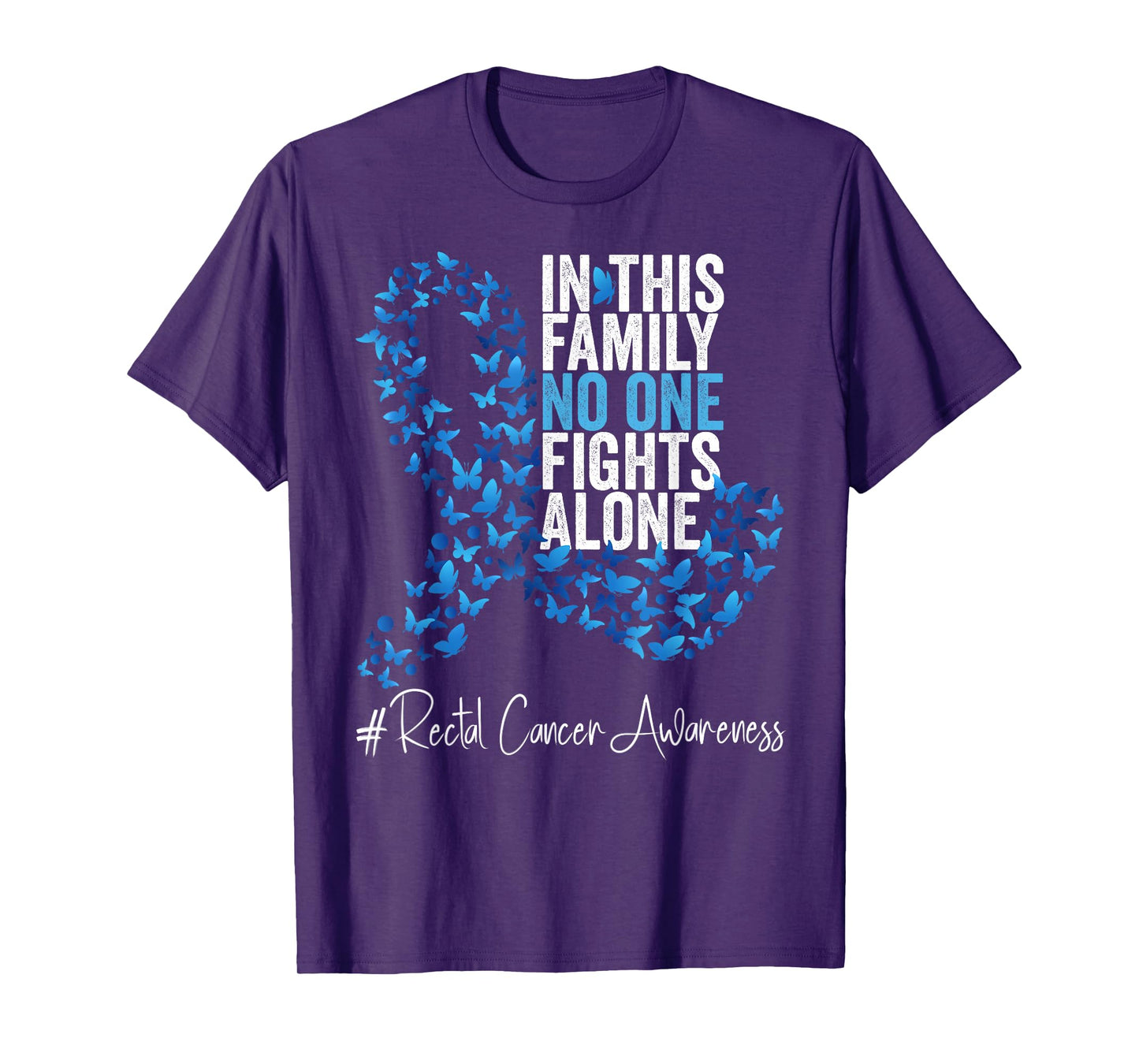 Rectal Cancer Awareness Month Blue Ribbon Butterflies T-Shirt