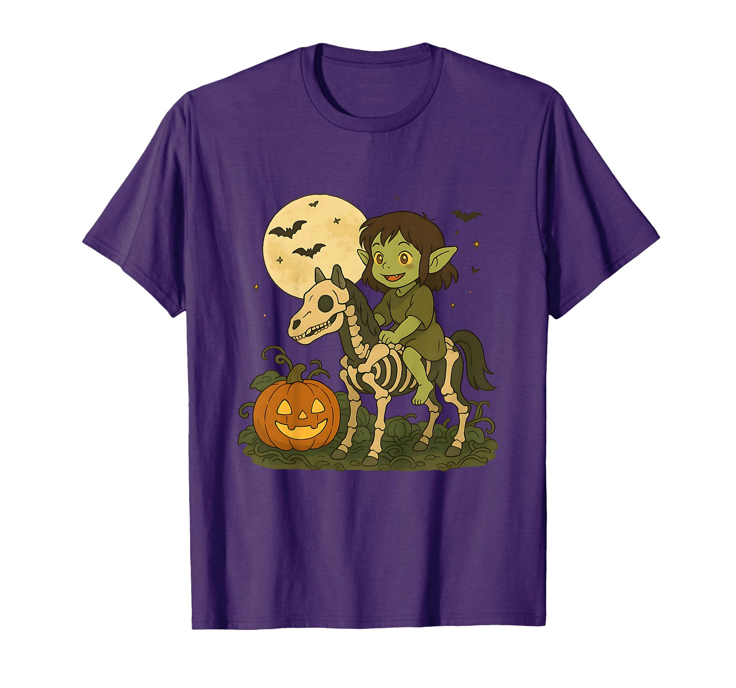 Dark Elf Goblin Troll Boy Riding Horse Skeleton Halloween T-Shirt