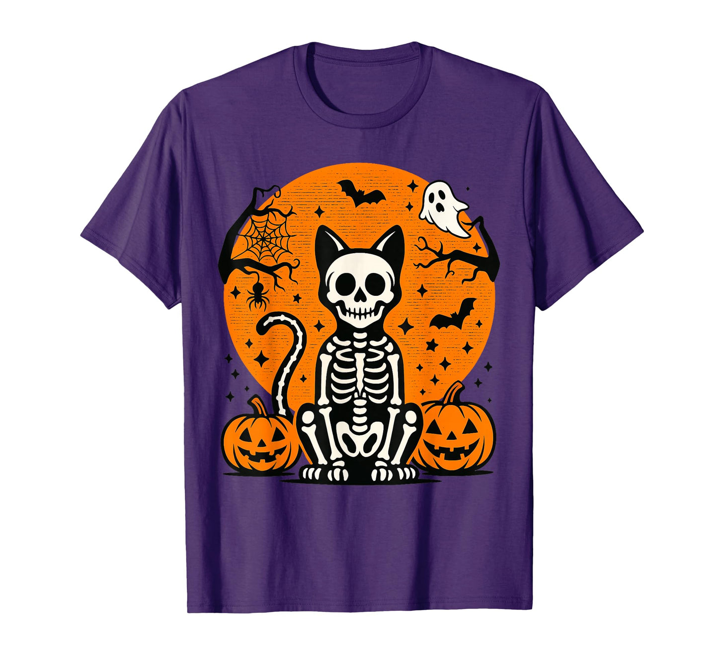 Spooky Cat Skeleton Halloween Retro Moon Costume T-Shirt