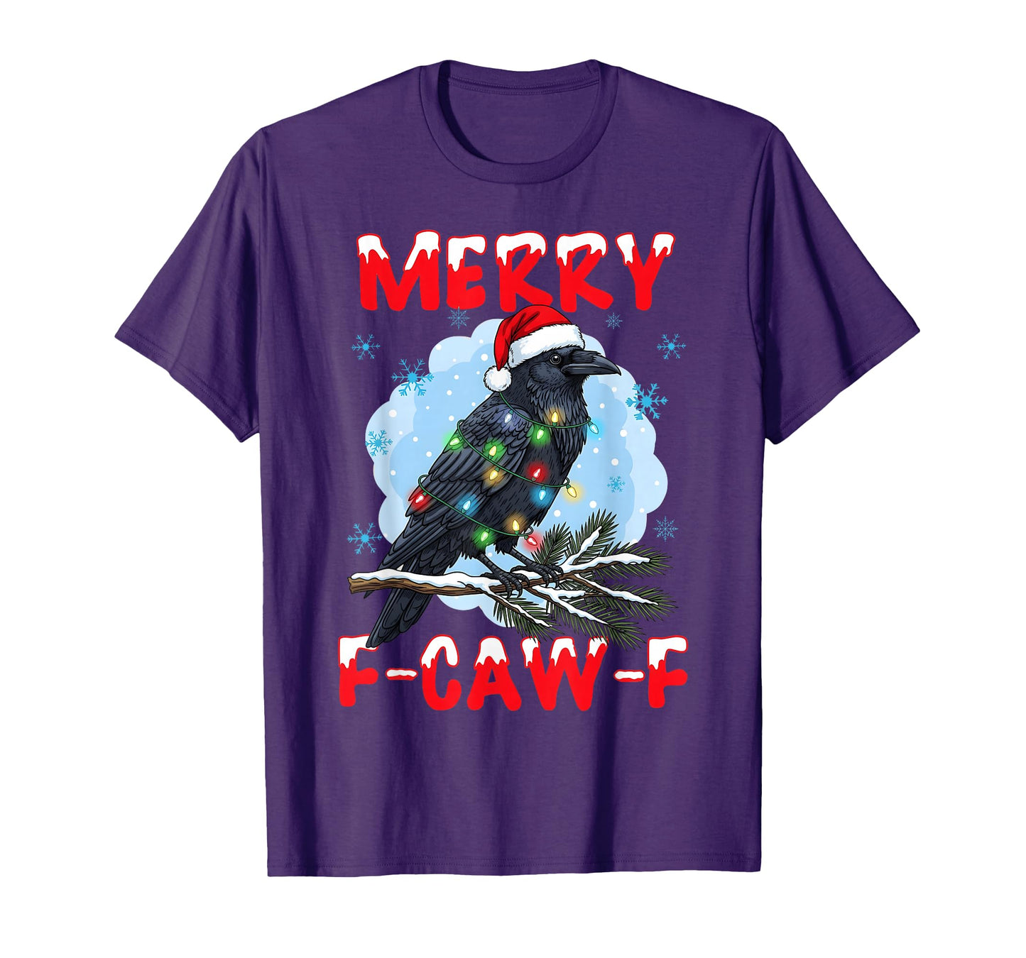 Merry F-Caw-F Crow Christmas Snowflake Xmas Lights Pajama T-Shirt