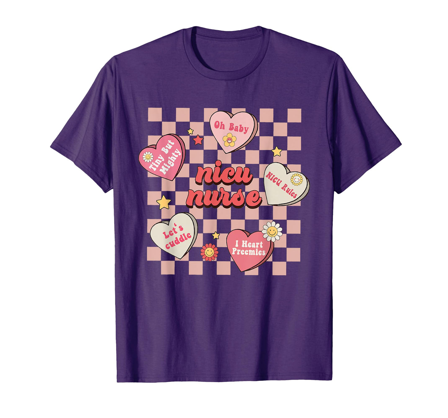Retro NICU Nurse Conversation Hearts Candy Valentine's Day T-Shirt