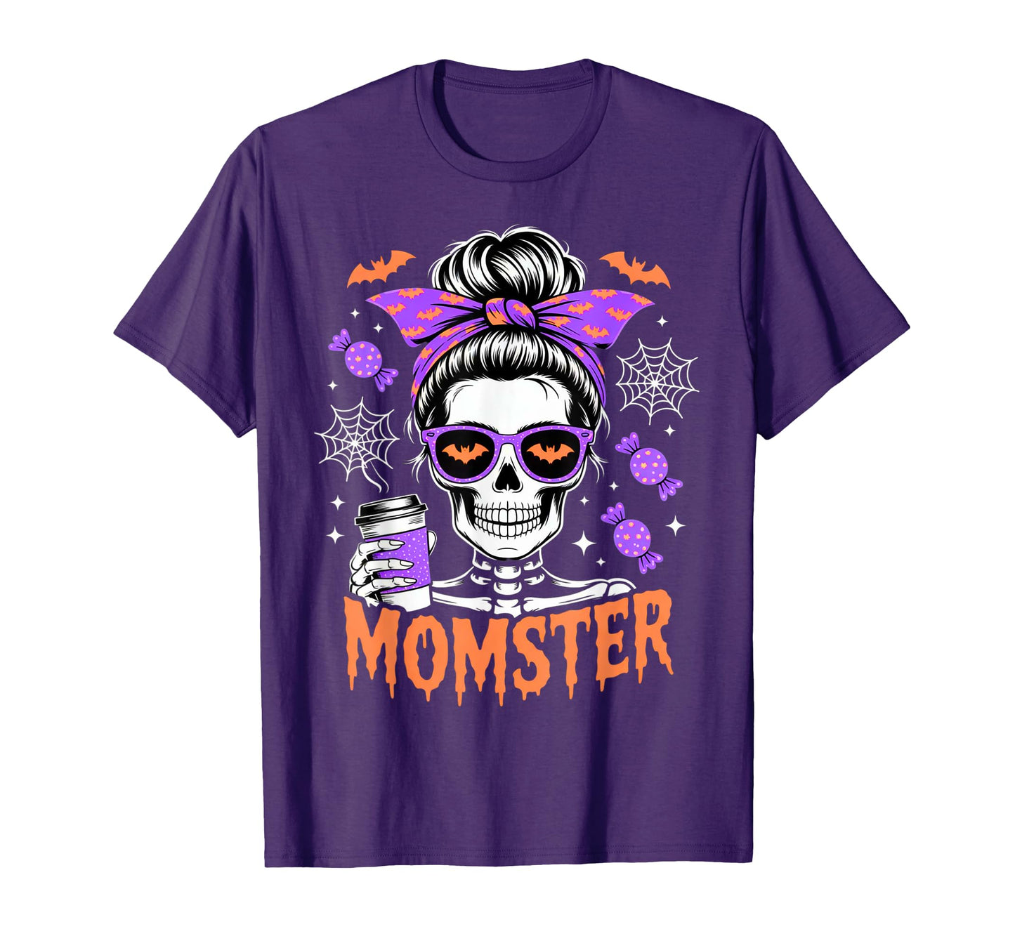 Momster Halloween Costume Skeleton Messy Bun Mother Coffee T-Shirt