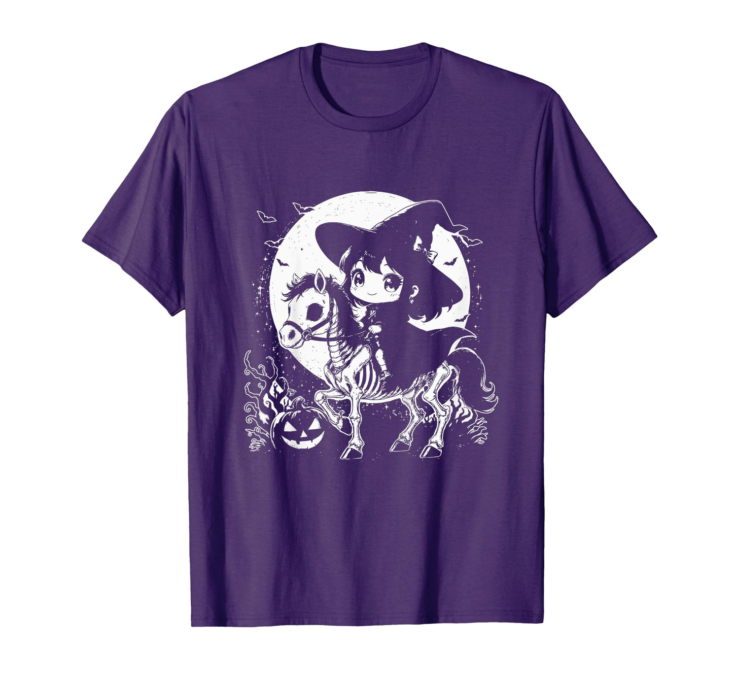 Halloween Girl Witch Riding Horse Skeleton Cute Graphic T-Shirt