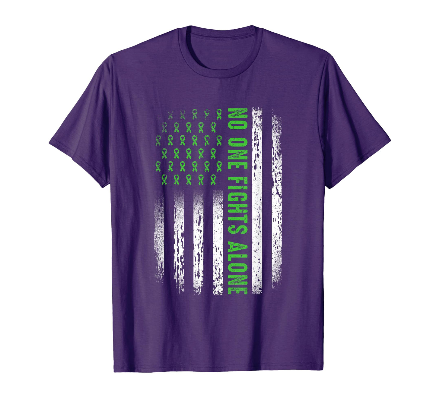 American Flag No One Fights Mental Health Alone Green Ribbon T-Shirt