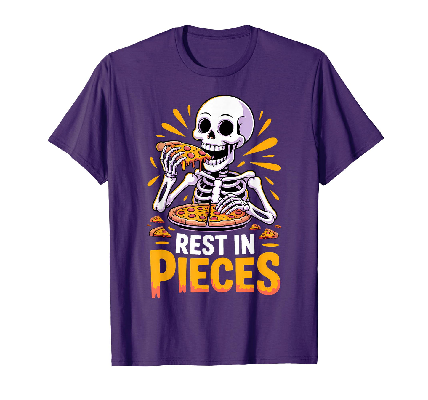 Rest in Pieces Pizza Humor Costume Funny Halloween Skeleton T-Shirt