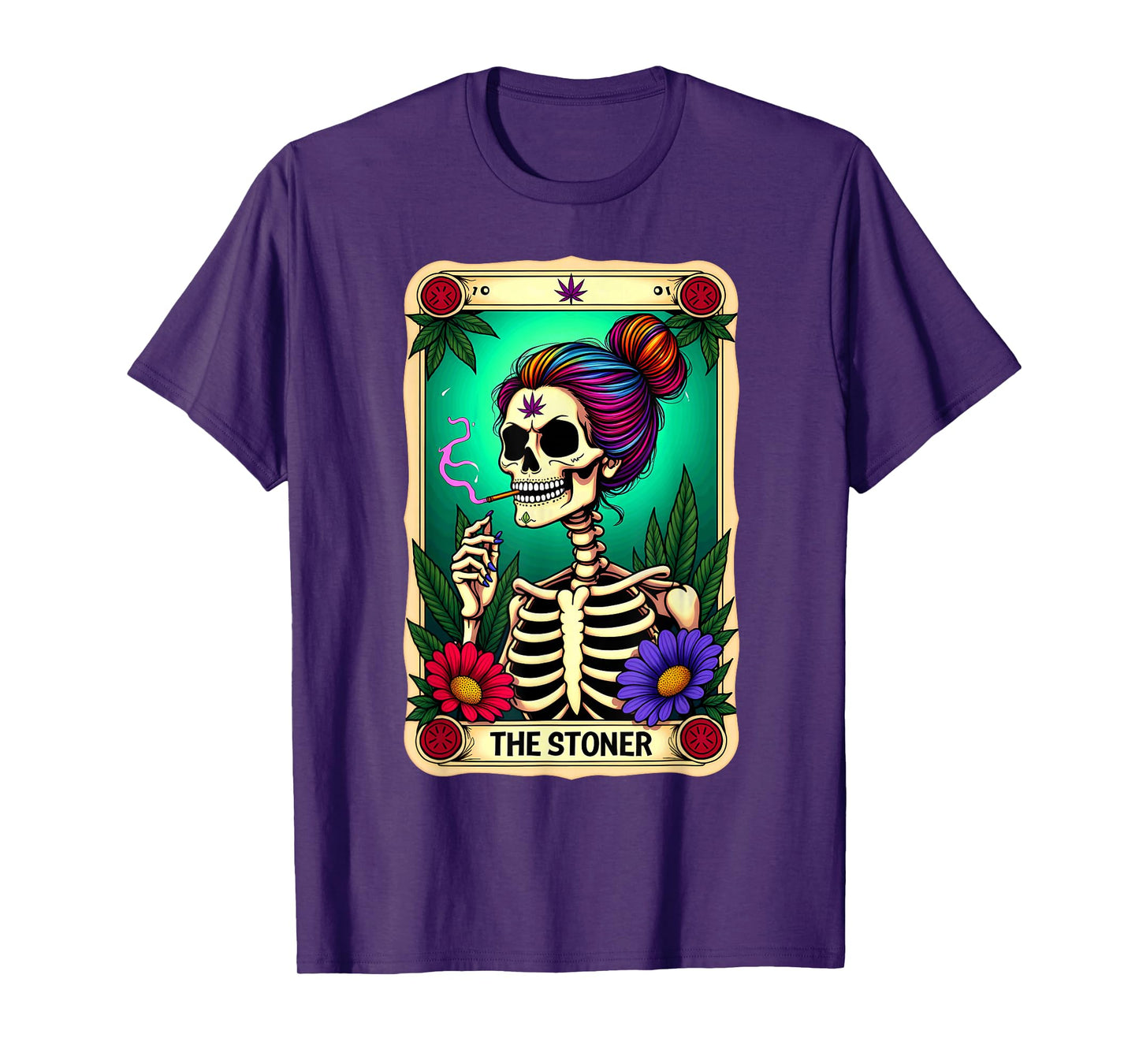 Tarot Card The Stoner Cannabis Messy Bun Skeleton Halloween T-Shirt