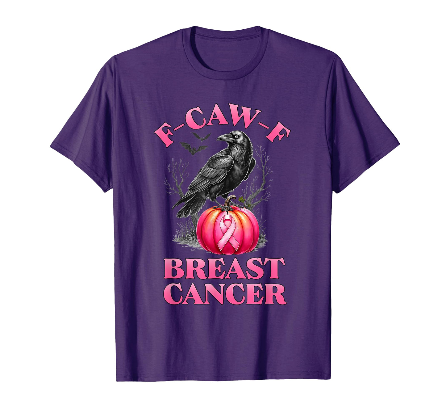 F-Caw-F Breast Cancer Pumpkin Pink Ribbon Halloween Crow T-Shirt