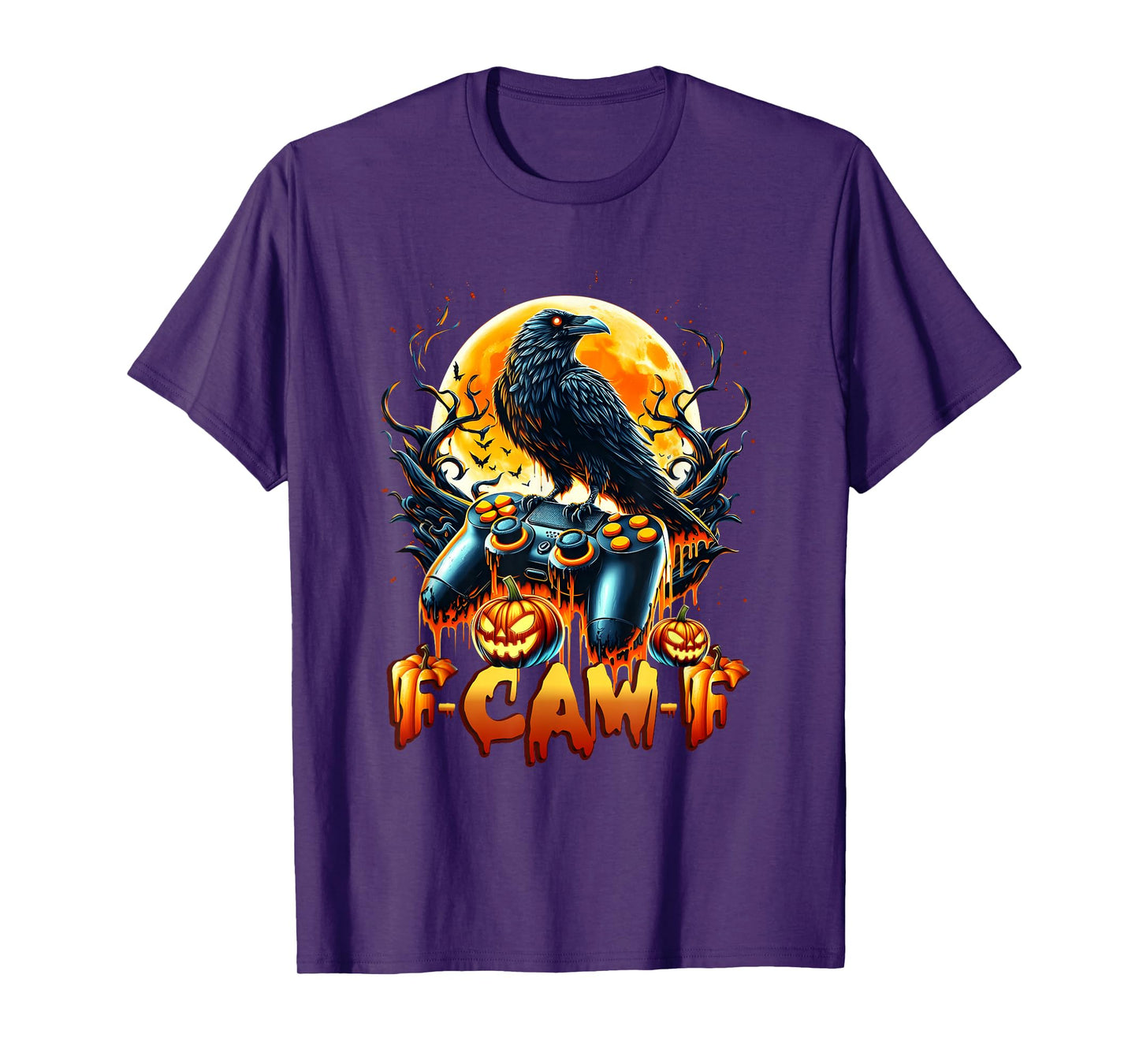 Halloween Gamer Pumpkin Dripping Crow Raven Bird F-Caw-F T-Shirt