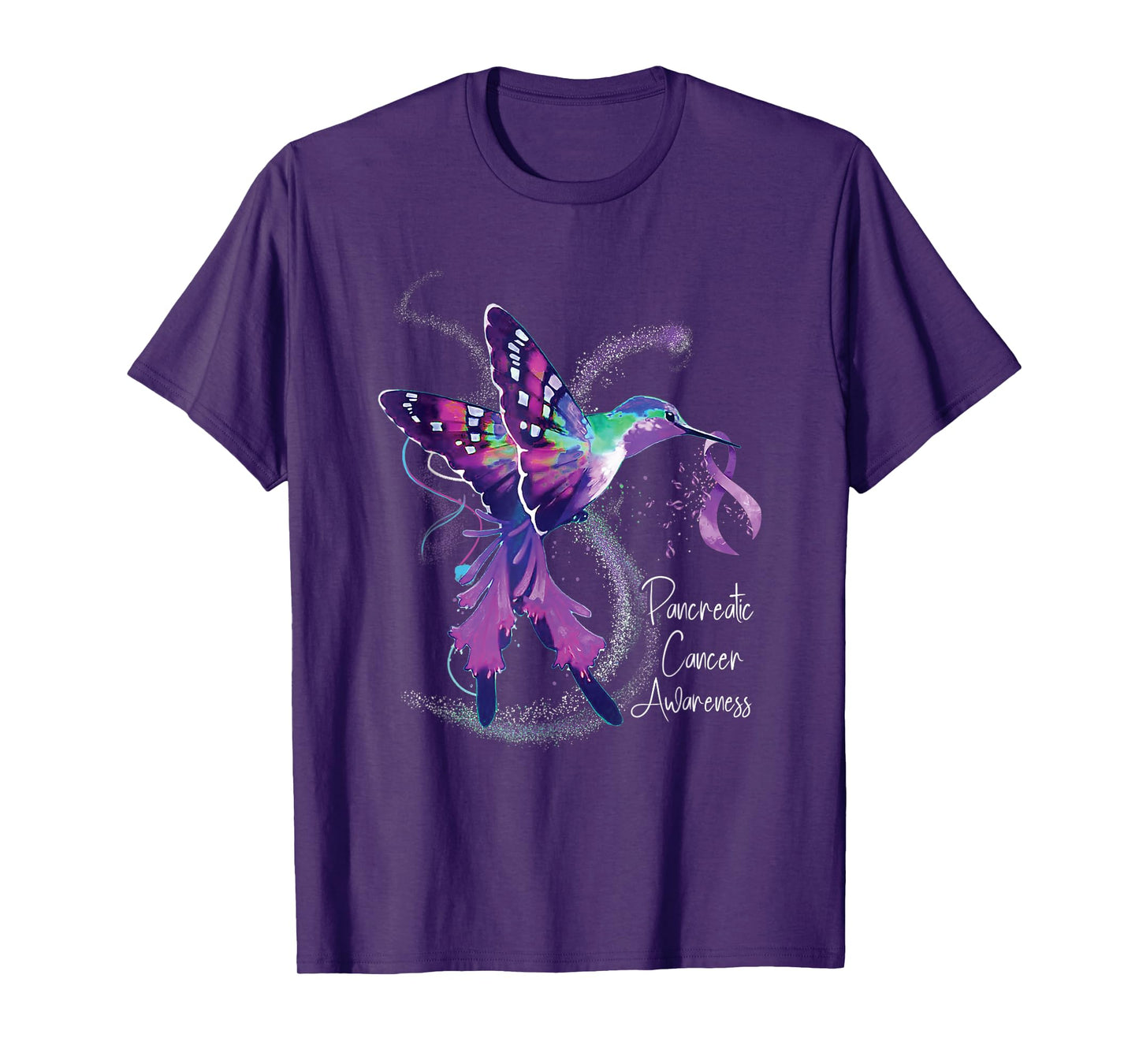 Pancreatic Cancer Awareness Hummingbird Purple Ribbon T-Shirt