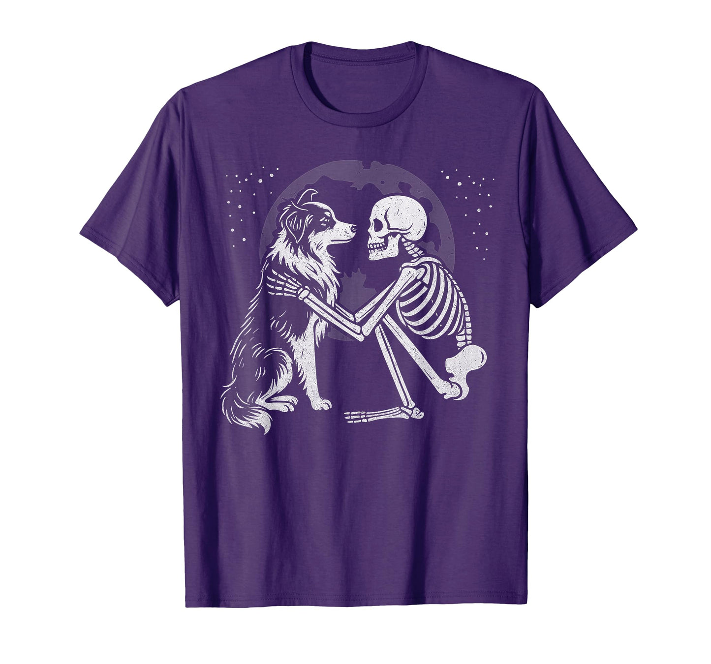 Australian Shepherd Skeleton Moon Halloween Dog Lover T-Shirt