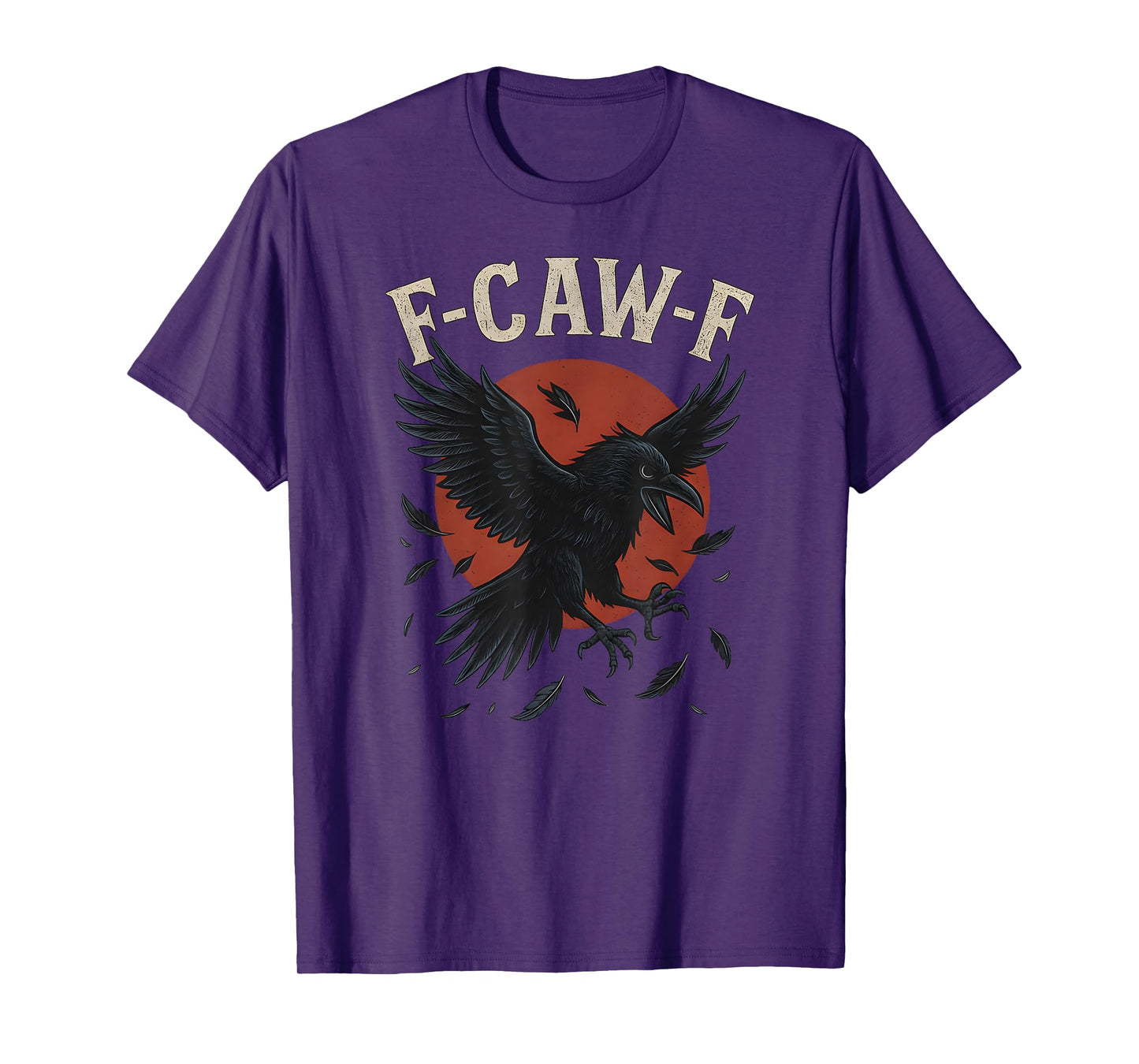 F-CAW-F Raven with Red Moon Dark Crow Gothic Feather Horror T-Shirt