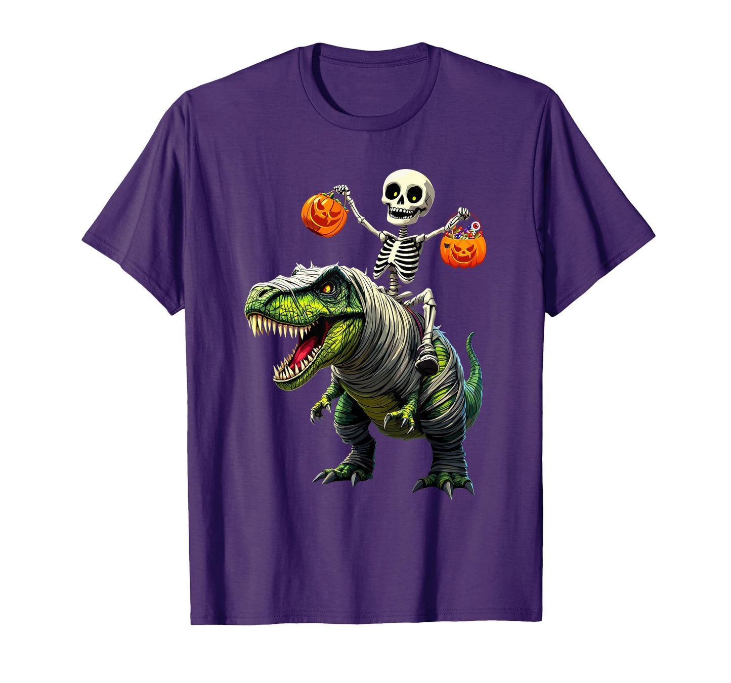 Funny Skeleton Riding Mummy Dinosaur T rex Halloween T-Shirt