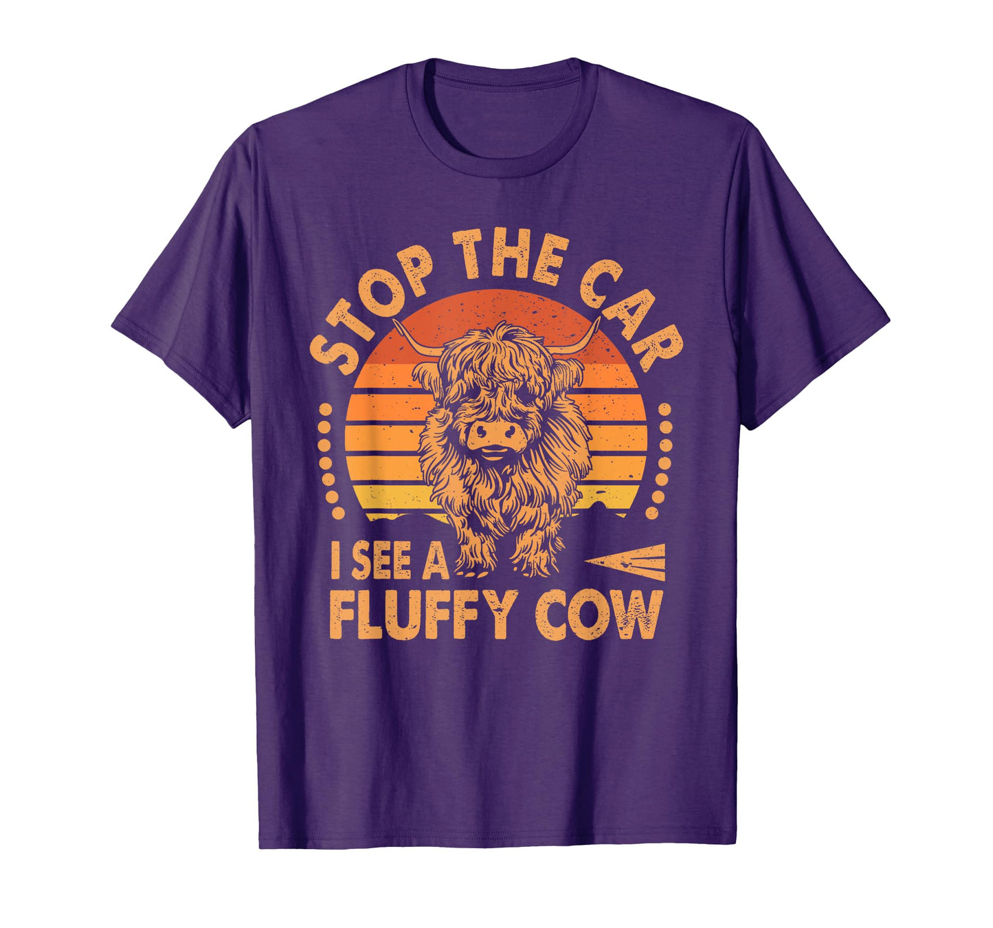 Stop The Car I See Fluffy Cow Retro Highland Cow Lover Funny T-Shirt