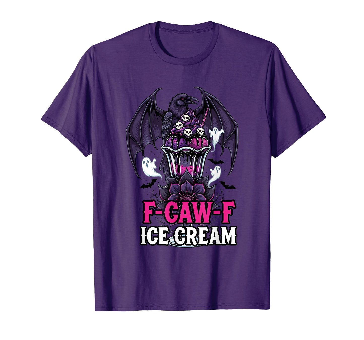 Gothic Raven F-Caw-F Ice Cream Funny Dark Humor T-Shirt