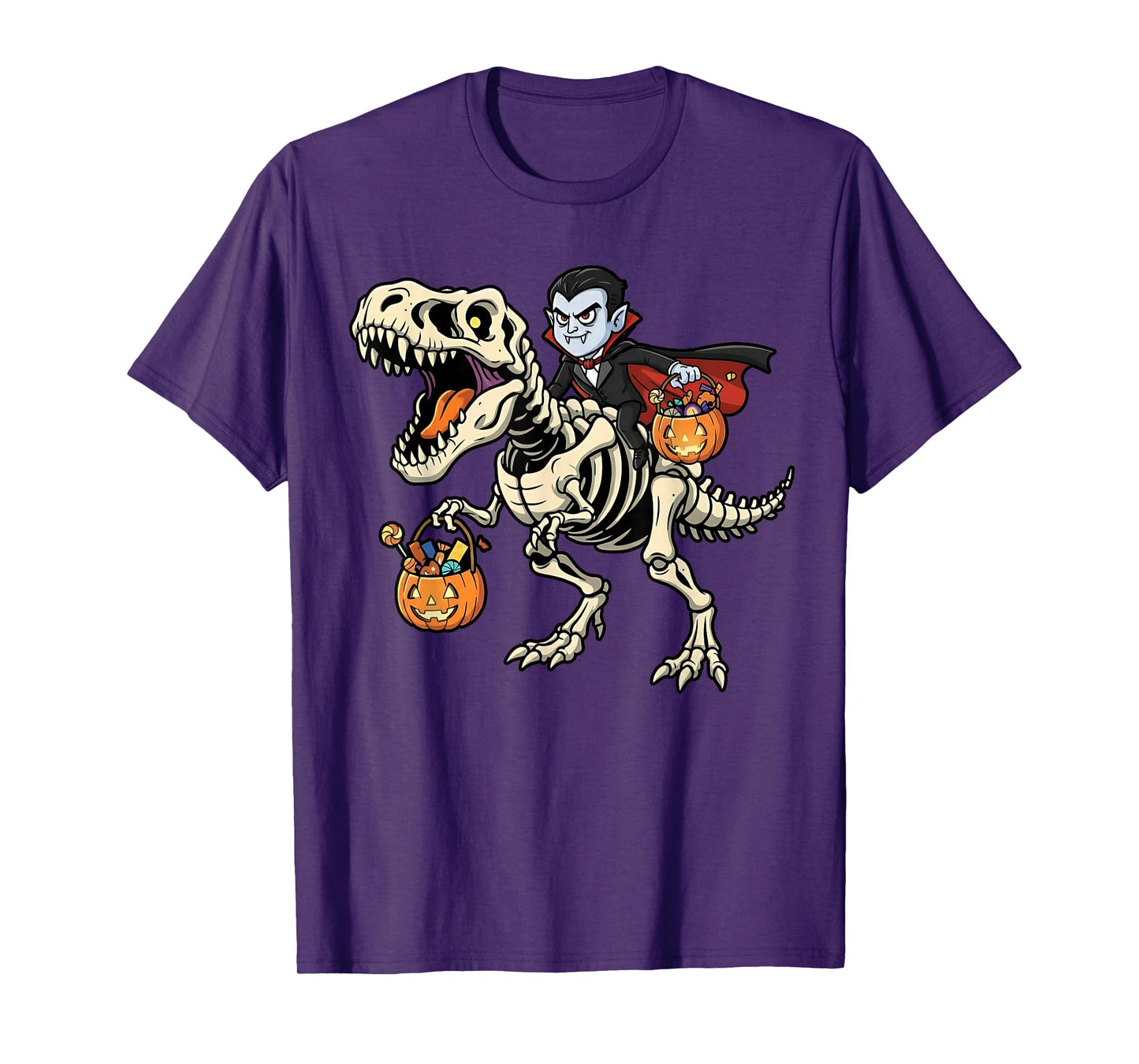 Vampire Riding Skeleton T-Rex Funny Halloween Dinosaur T-Shirt
