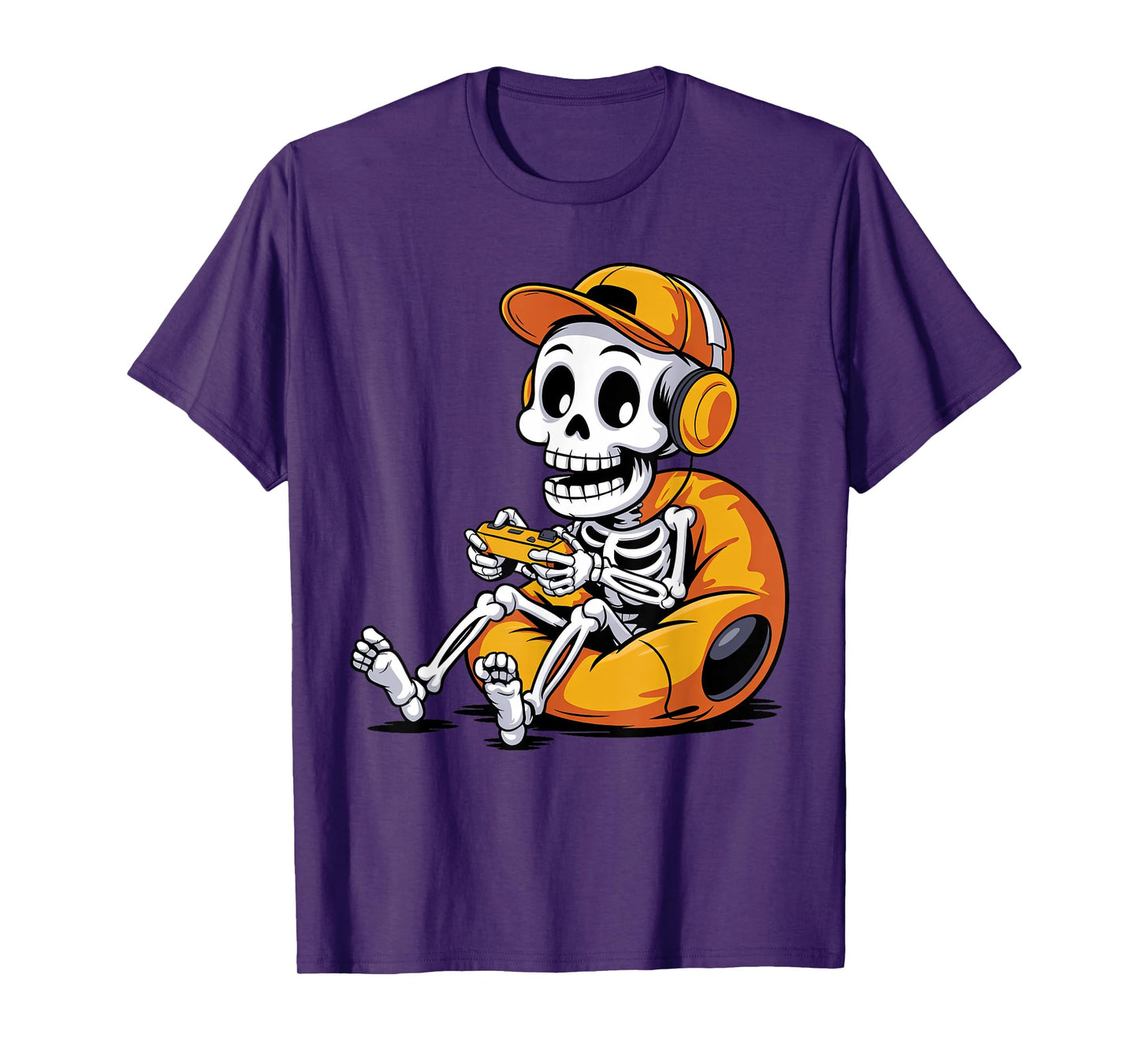 Spooky Skeleton Gamer Playing Video Games Halloween Costume T-Shirt