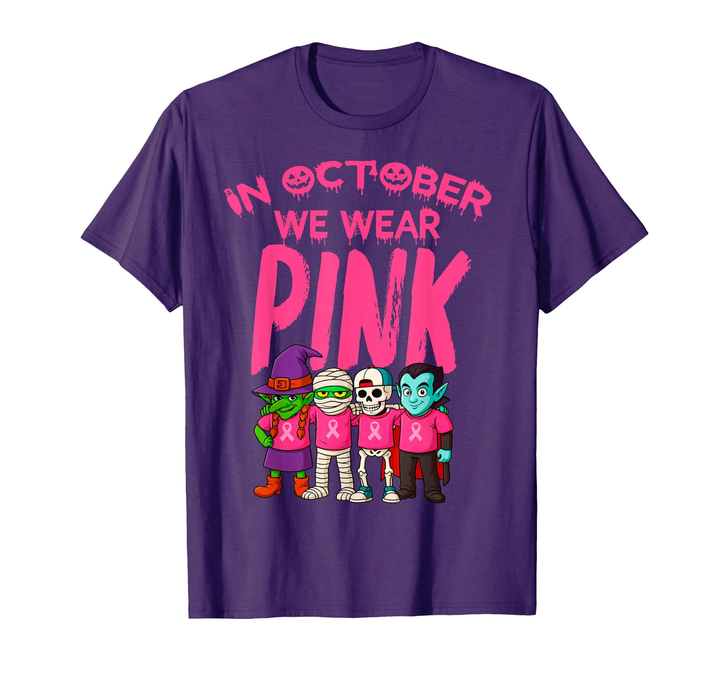 Support Squad Breast Cancer Witch Mummy Skeleton Wear Pink T-Shirt