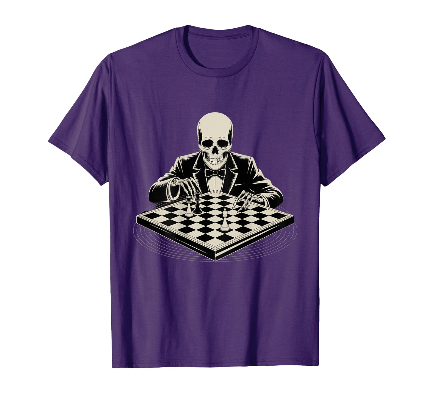Backprint Skeleton Playing Chess Cool Skull Funny Skeleton T-Shirt