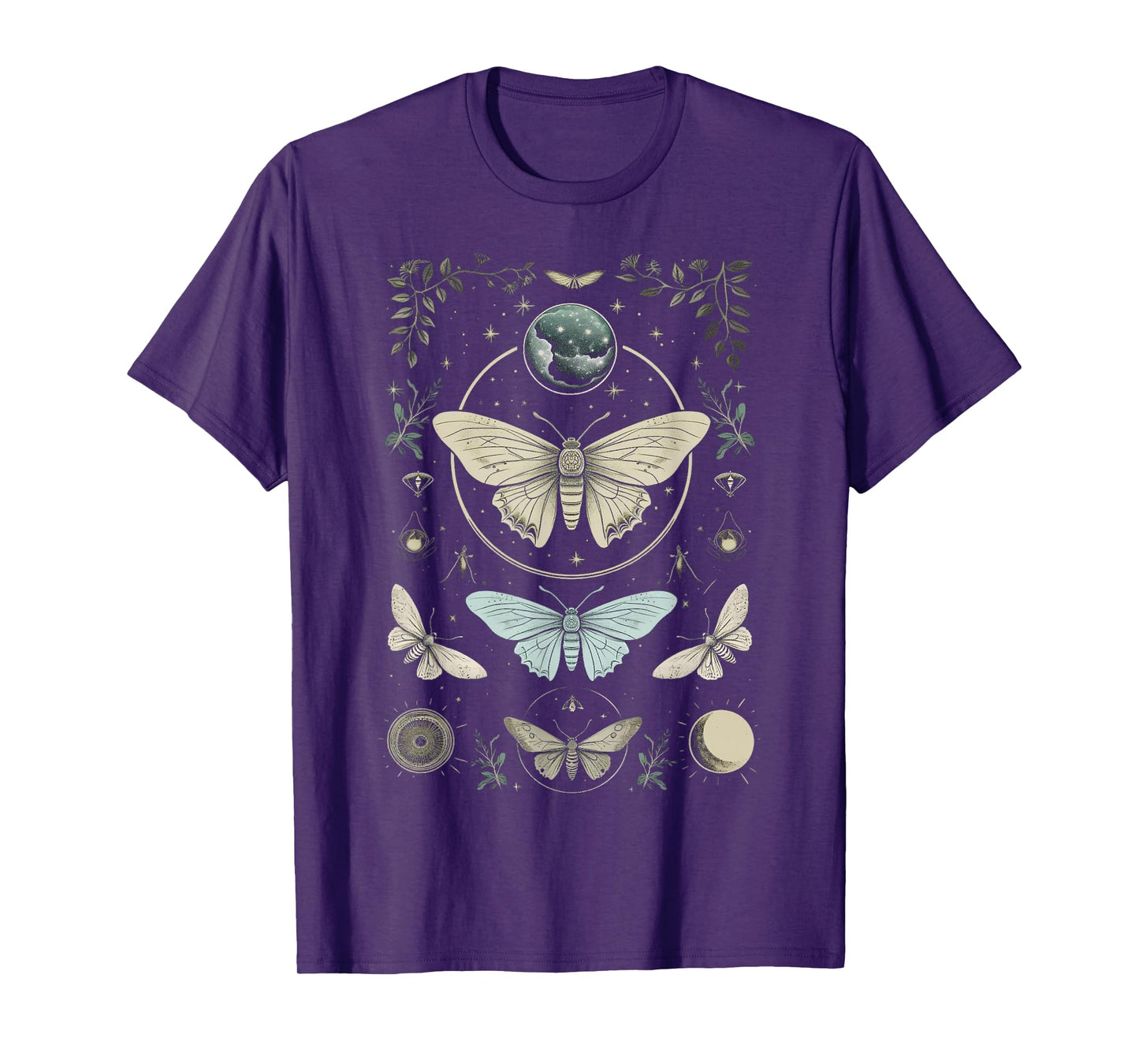 Forest Witch Moth And Moons Folkloric Wiccan Nature Goth T-Shirt