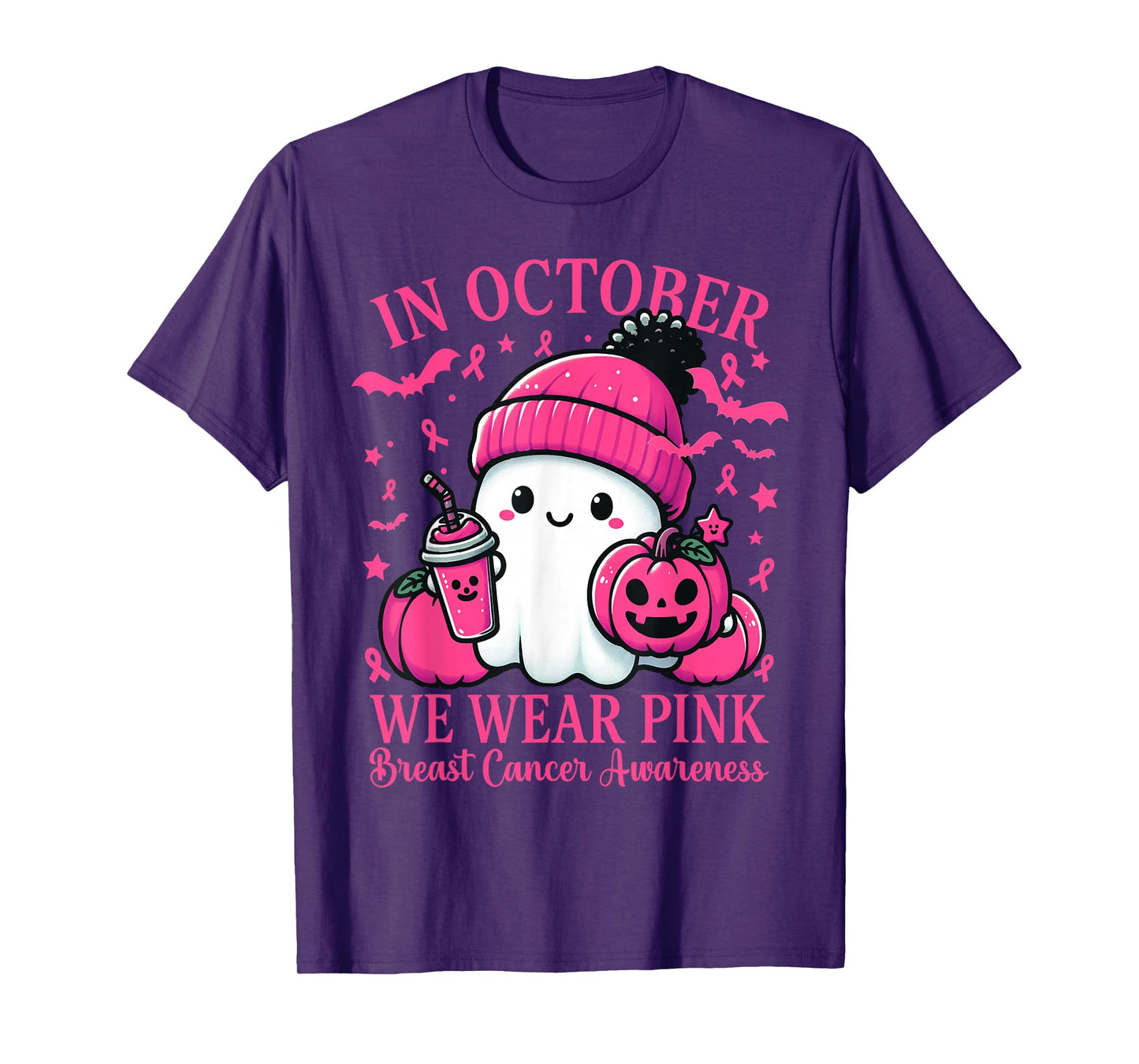 in October We Wear Pink Breast Cancer Boo Ghost Halloween T-Shirt