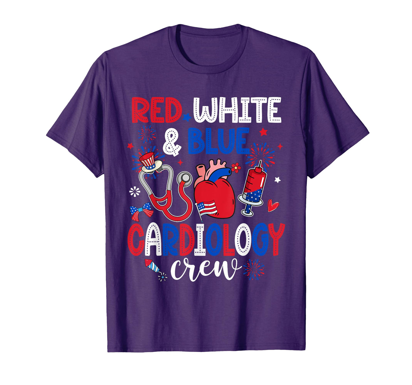 Red White & Blue Cardiology Crew Cardiac Tech 4th Of July Women Men T-Shirt